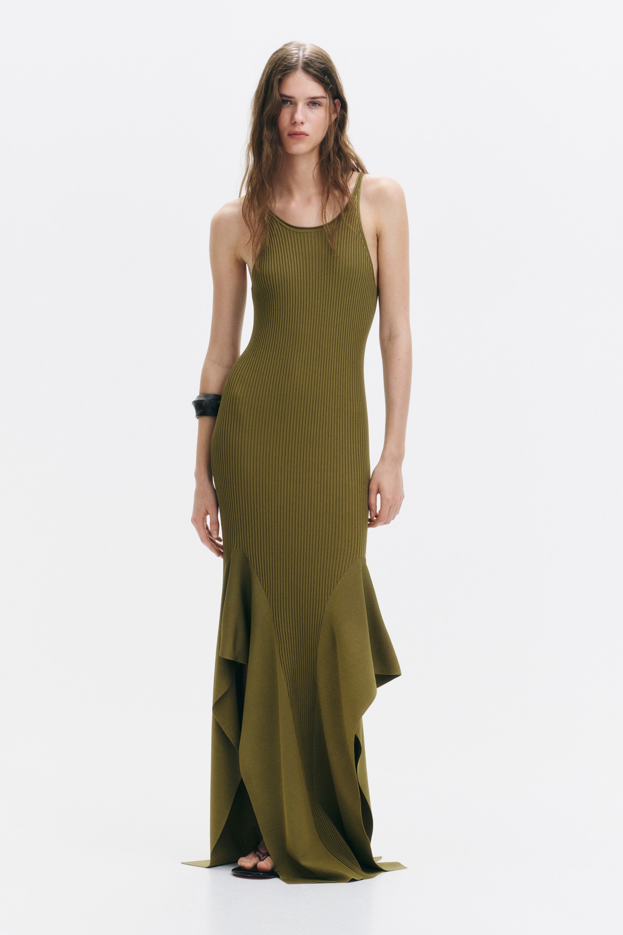 Größeres Bild ansehen: Strickkleid mit Volantsaum - Olivgrün - Ladies | H&M DE 1