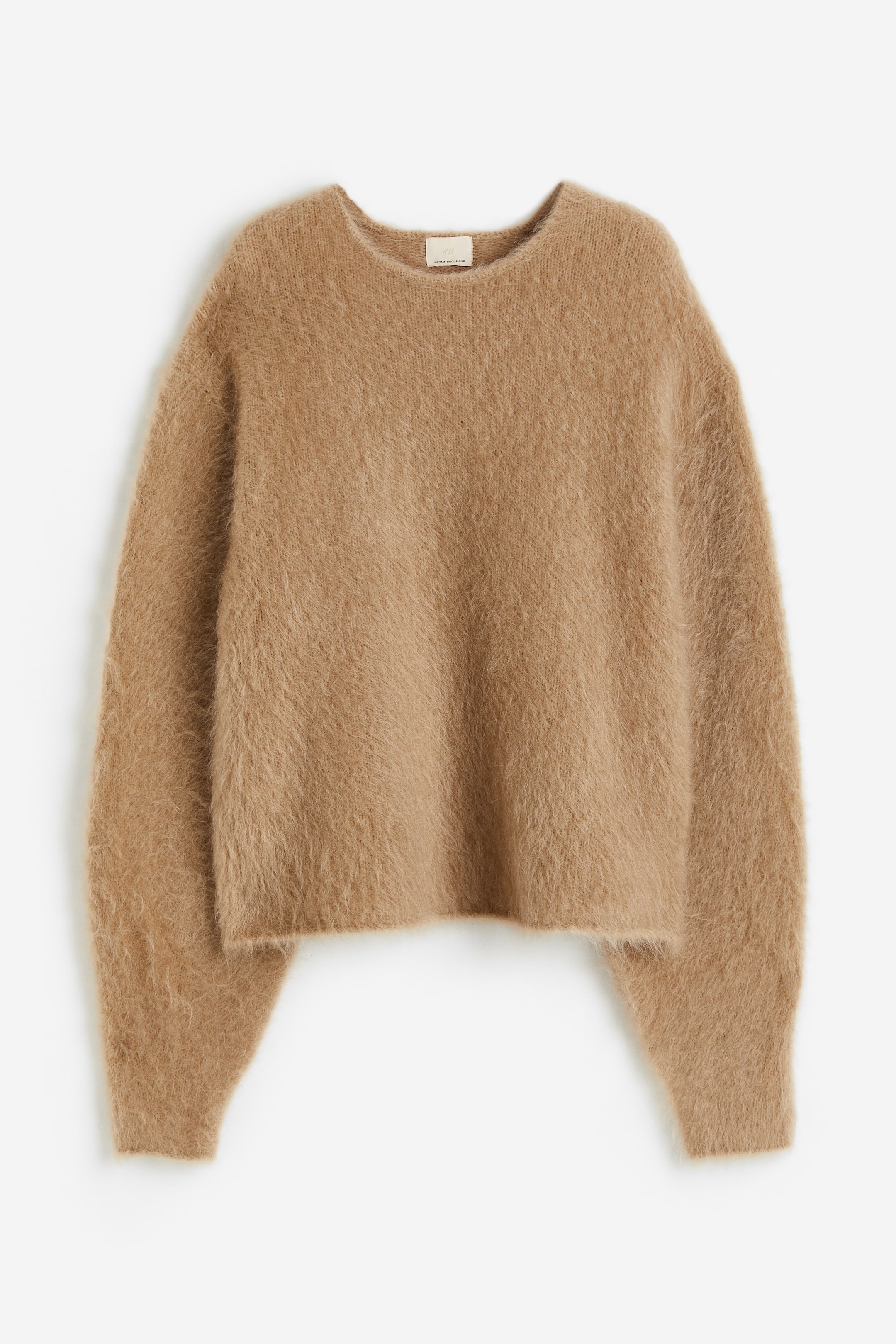 Mohair-blend jumper - Round neck - Extra long sleeve - Beige - Ladies ...