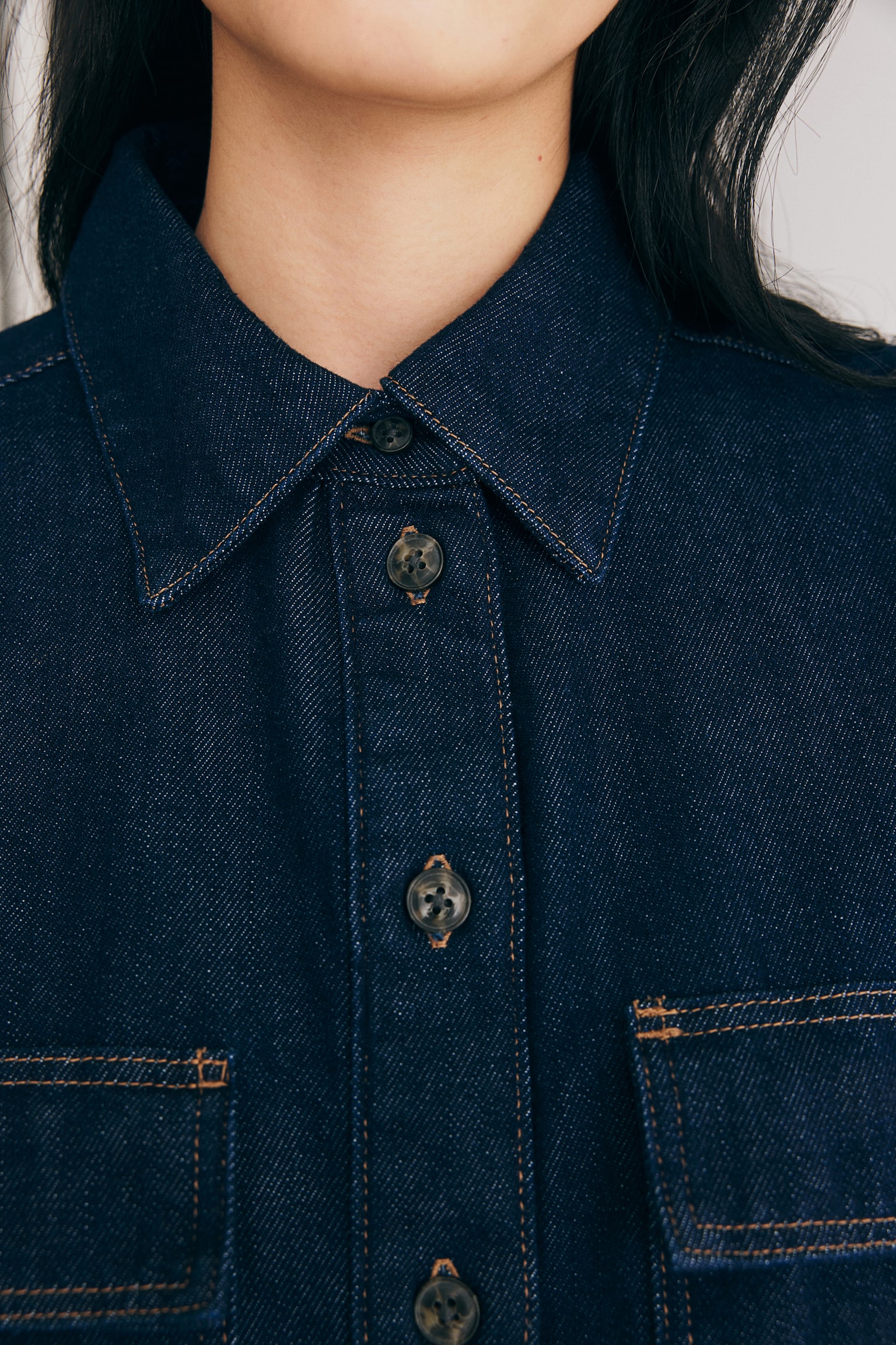 Loose-fit denim shirt - Dark denim blue - 7