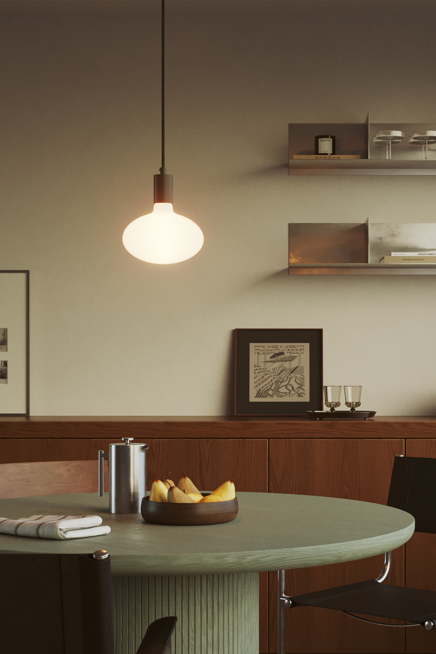 Metalen Hanger Met Xl-porseleinen Lichtbron - Zwart/Zilver/Wit