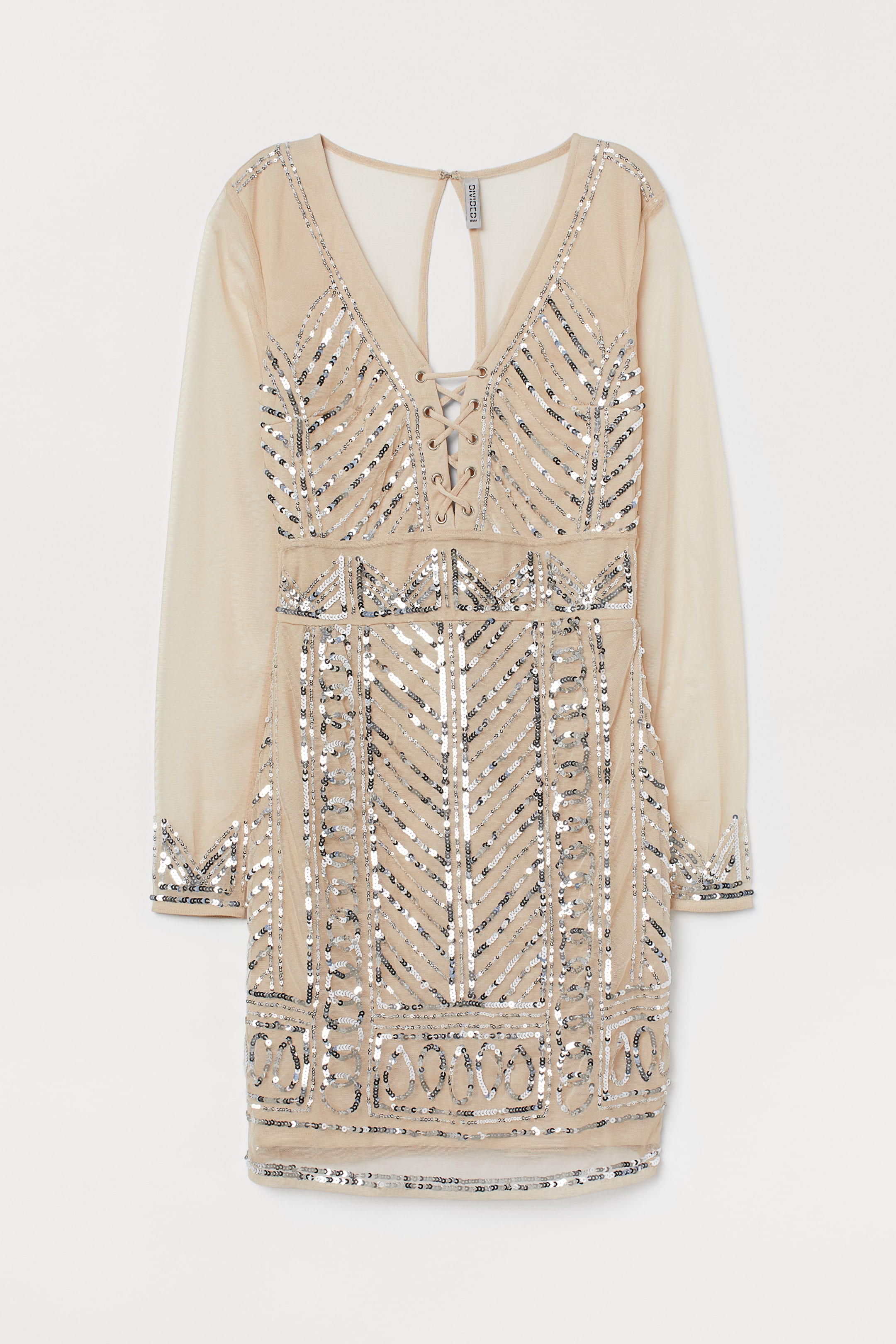 Zobrazit větší obrázek: Šaty ze síťoviny s flitry - Světle béžová/stříbrná - ŽENY | H&M CZ 1