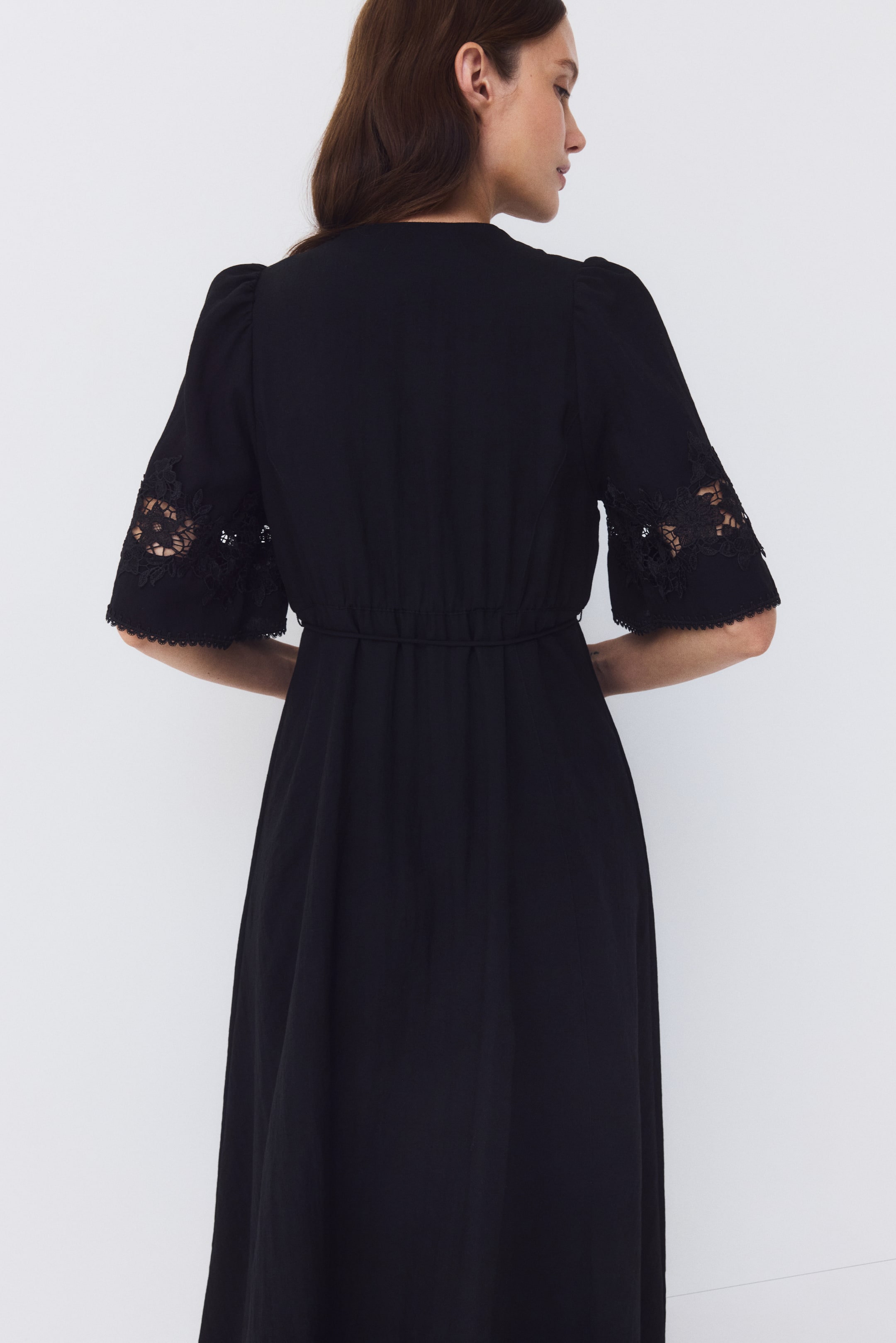 MAMA Crinkled Dress with Eyelet Embroidery