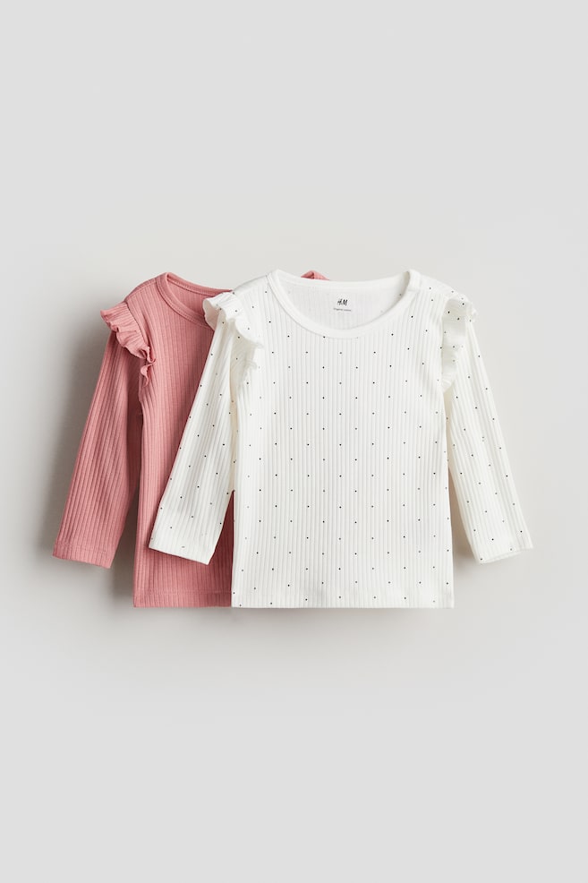 2-pack Ribbed Jersey Shirts - Pink/dotted/Navy blue/light beige/Navy blue/light beige/Dark red/hearts - 1