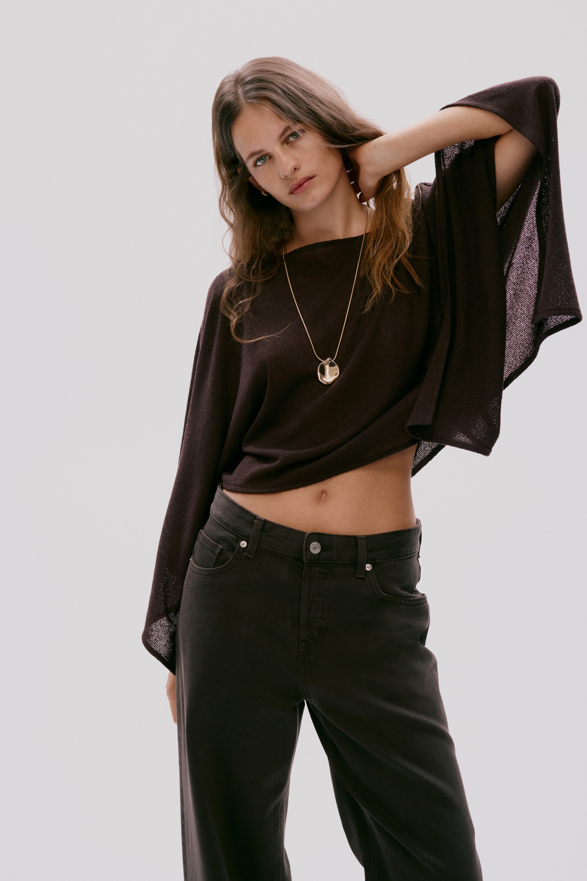 Top a mantella - Marrone scuro/Beige/Crema