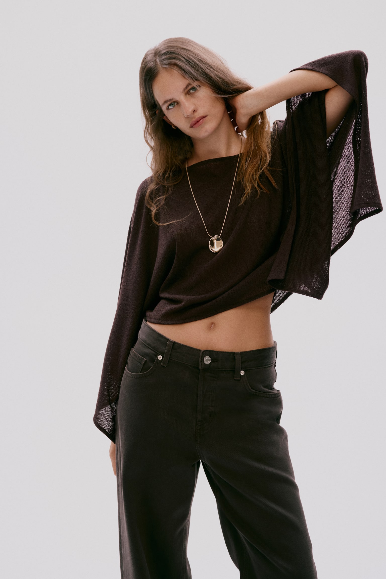 Cape top - Dark brown/Beige/Cream - 1