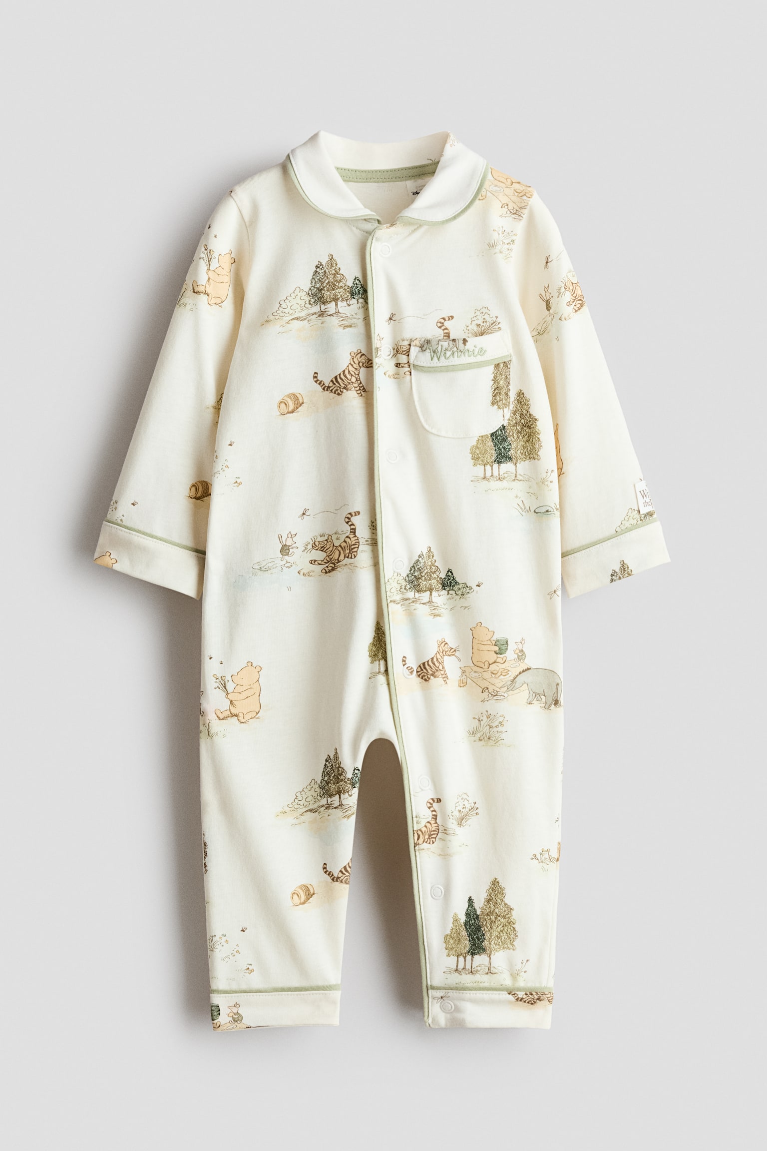 Printed cotton sleepsuit - Cream/Winnie the Pooh - 1