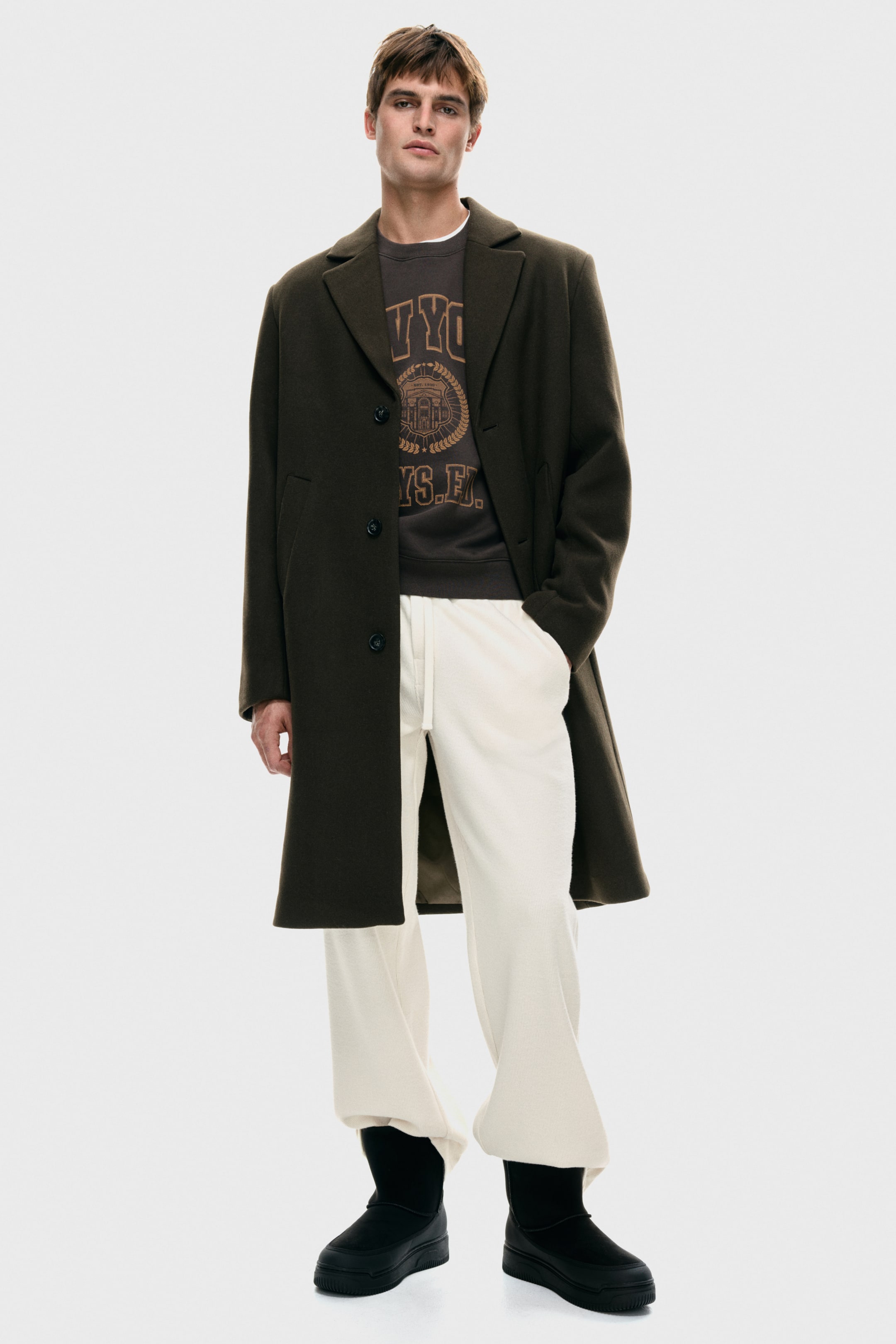 View larger image: Single-breasted wool-blend coat - Dark khaki green - Men | H&M IN 1