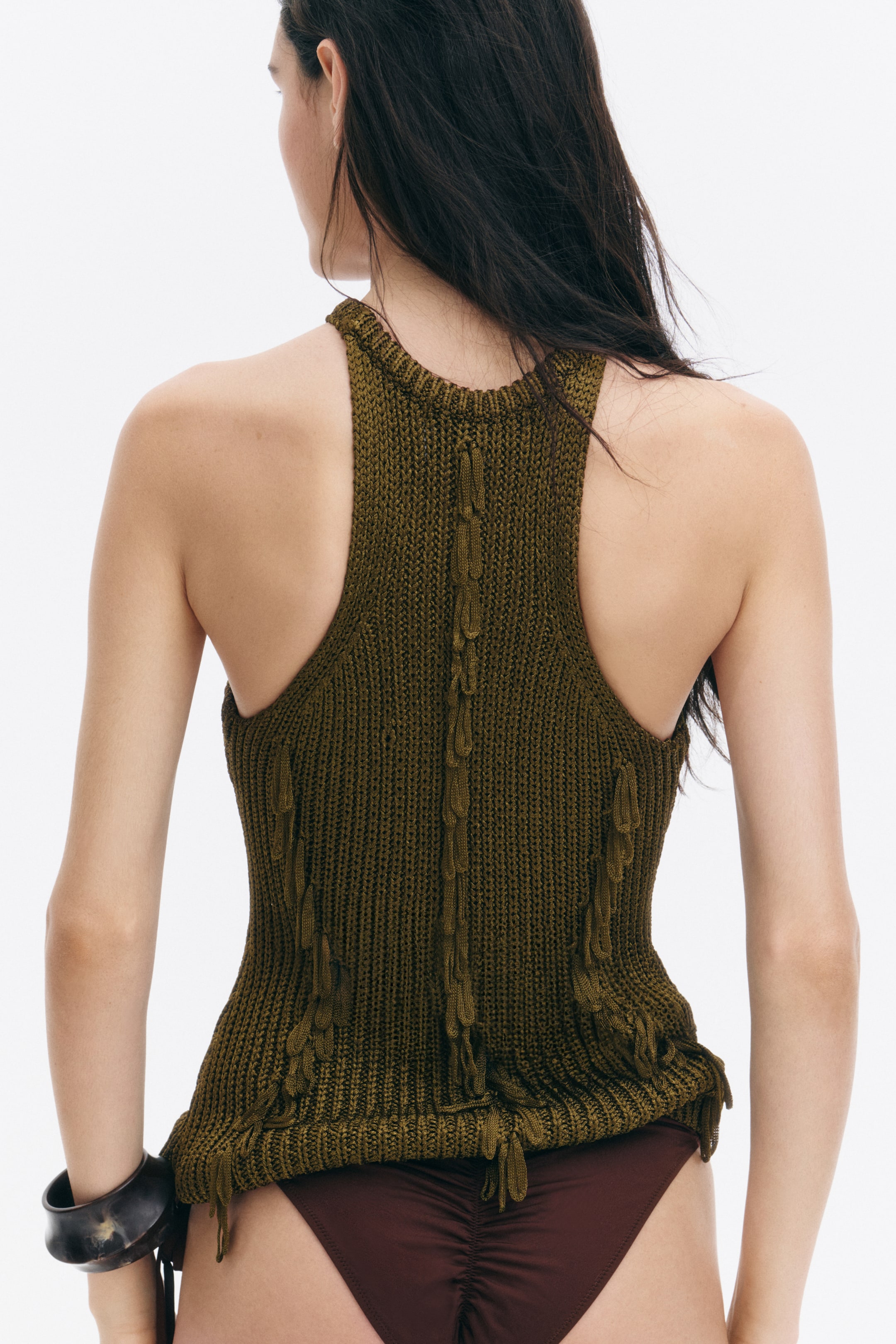 Fringed Rib-Knit Top