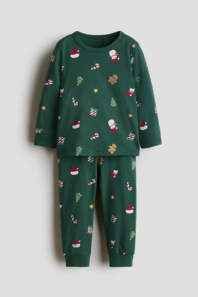 Bedruckter Baumwollpyjama - Grün/Weihnachten/Marineblau/Weihnachten/Dunkelgrau/Gespenst - 1