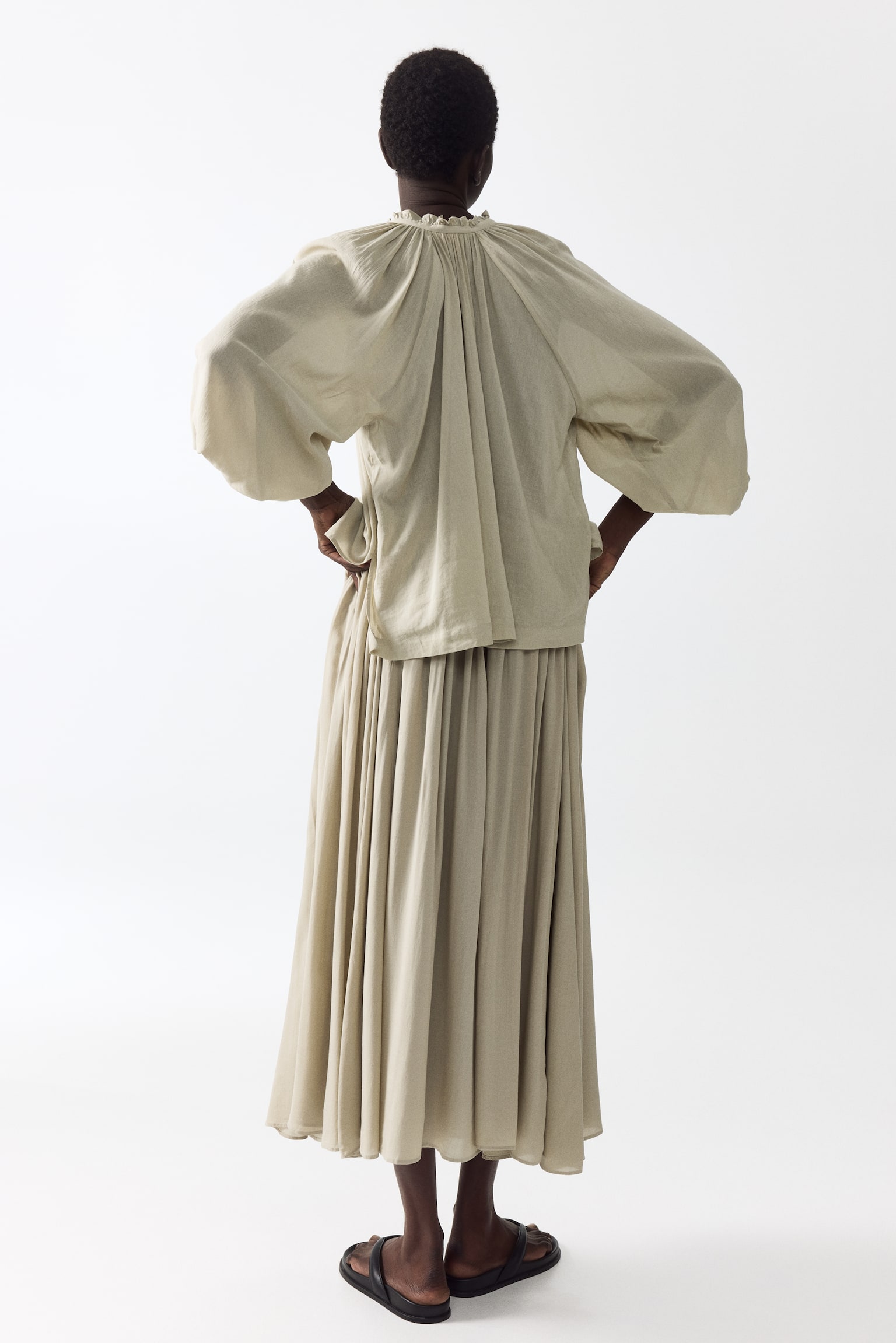 Gathered modal skirt - Beige/Brown - 4