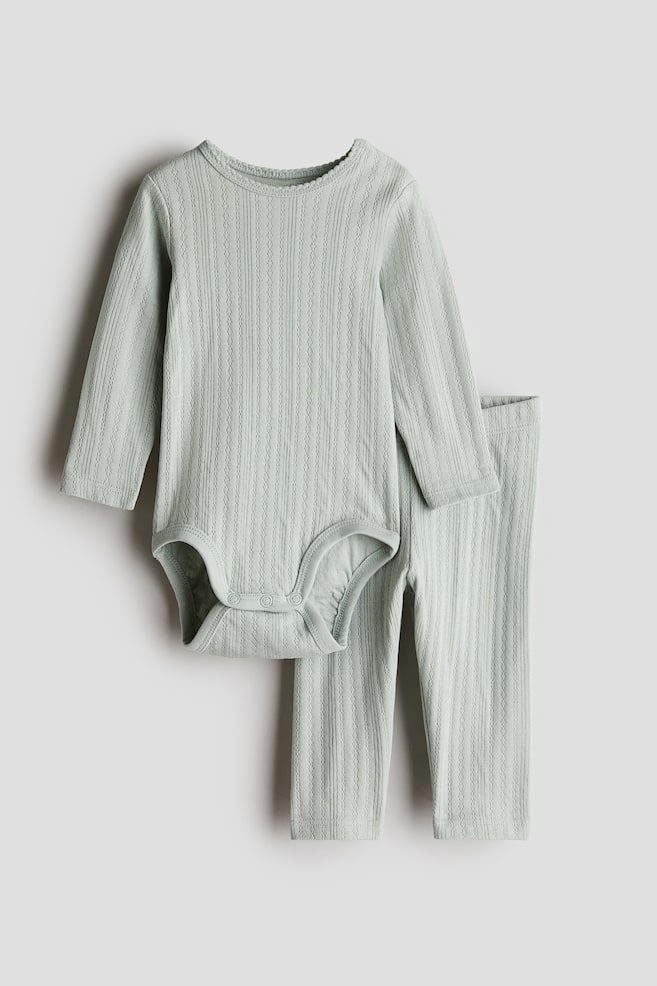 2-piece Pointelle Cotton Set - Light green/Dusty pink - 1