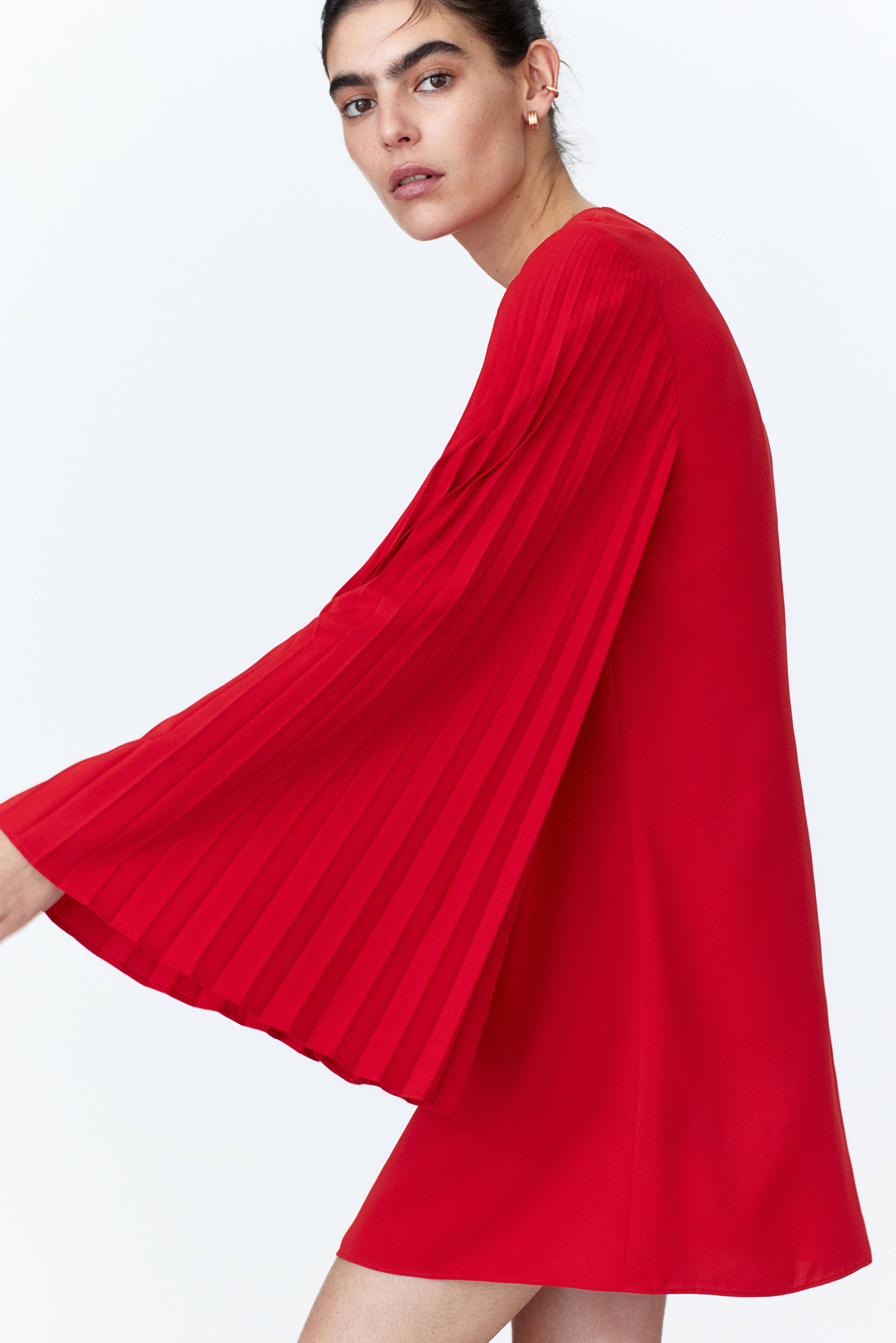 pleated-sleeve dress