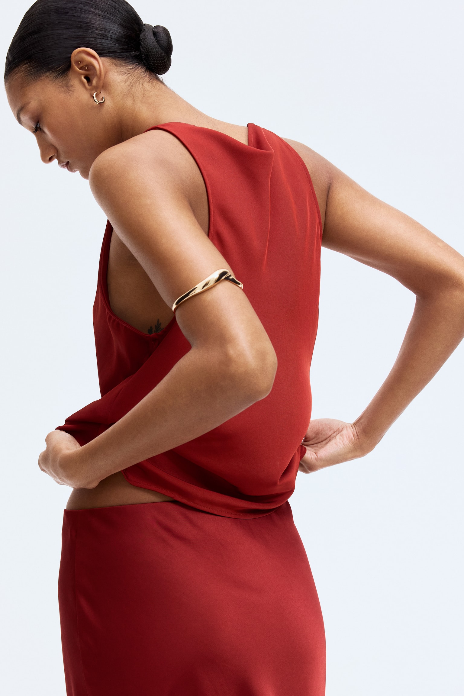 Cowl-neck satin top - Red/Cream/Rust red/Zebra print - 5