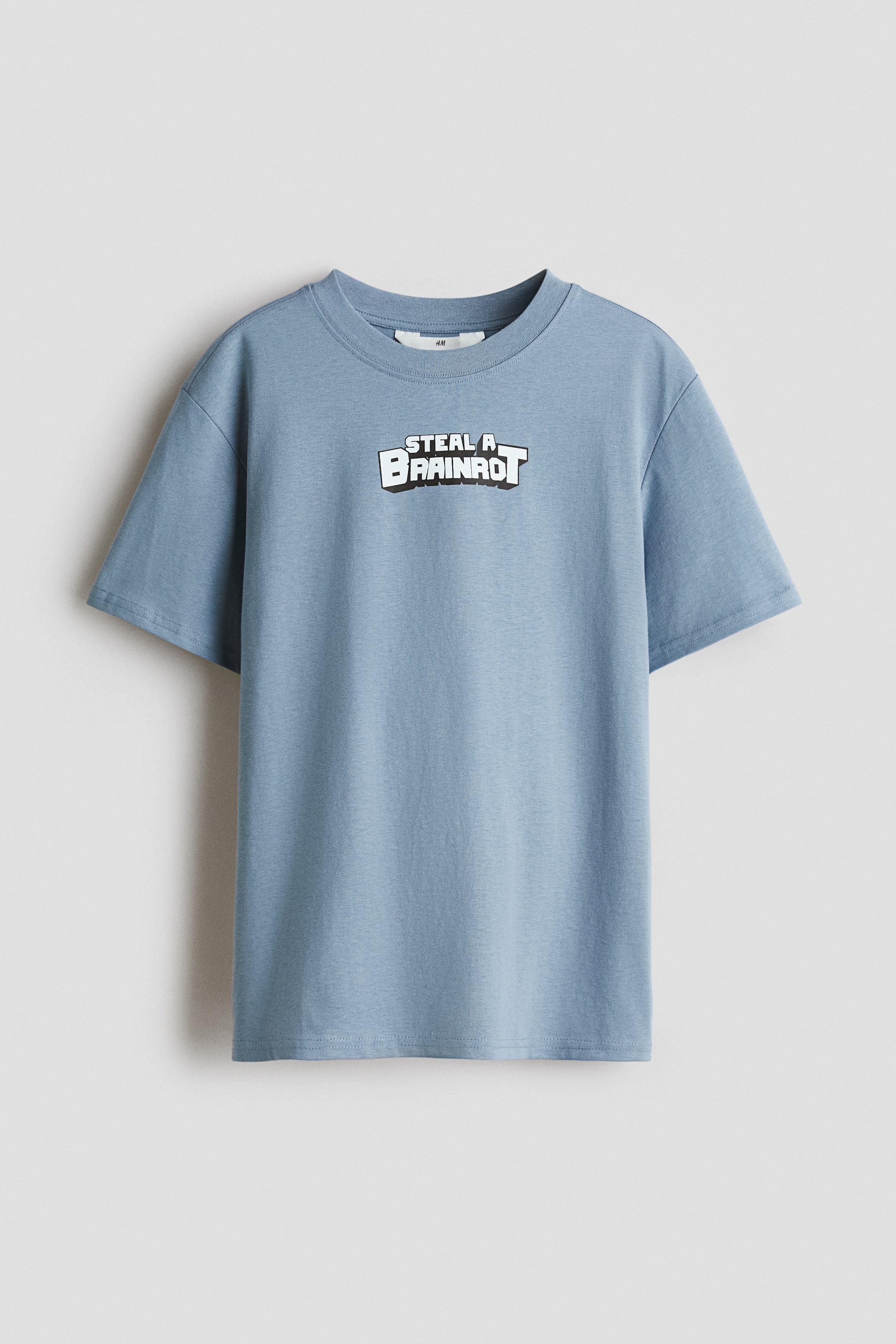 View larger image: Printed T-shirt - Dusty blue/Steal a Brainrot - Kids | H&M 1