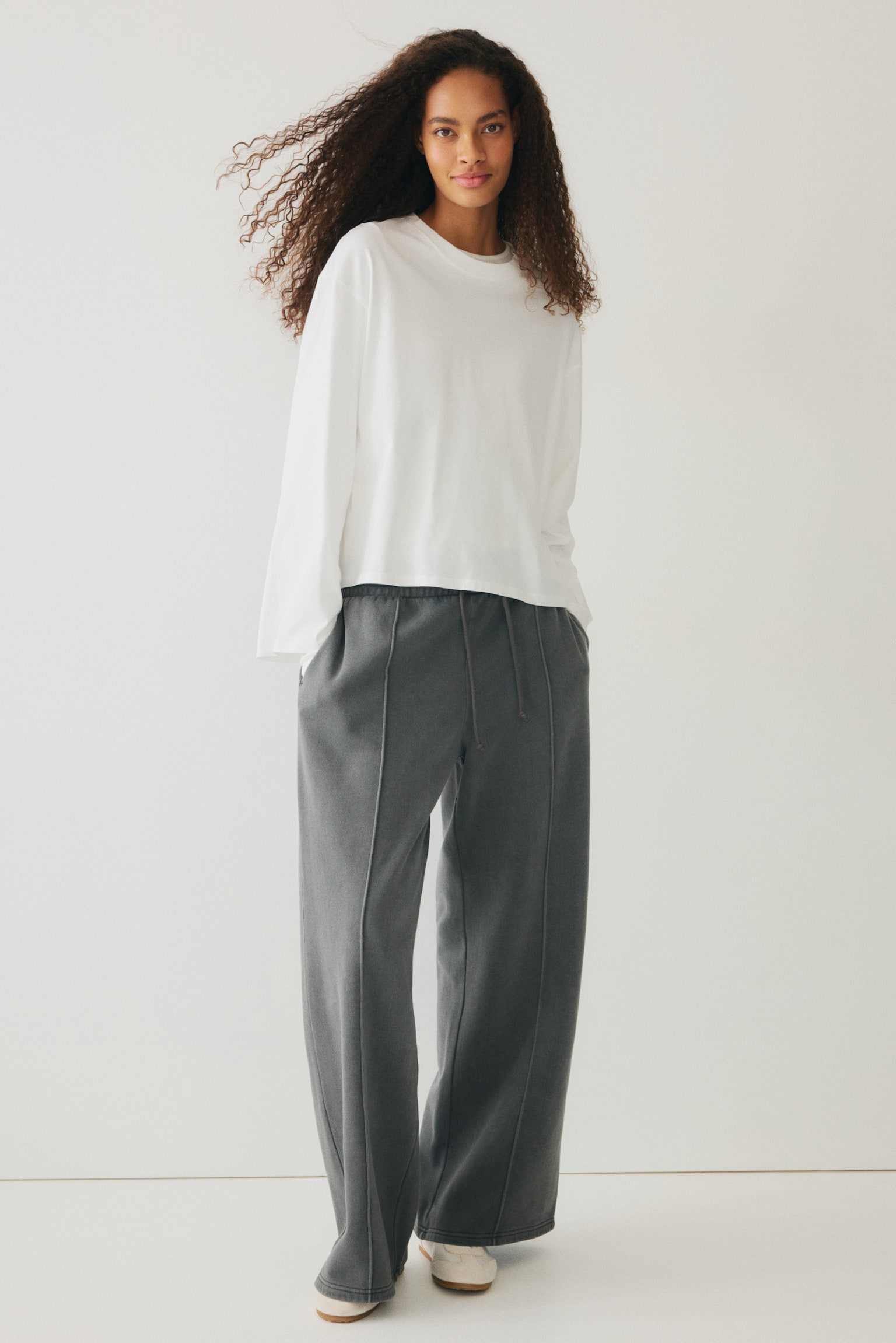 Wide crease-front sweatpants - Washed dark grey/Navy blue/Light grey marl - 4