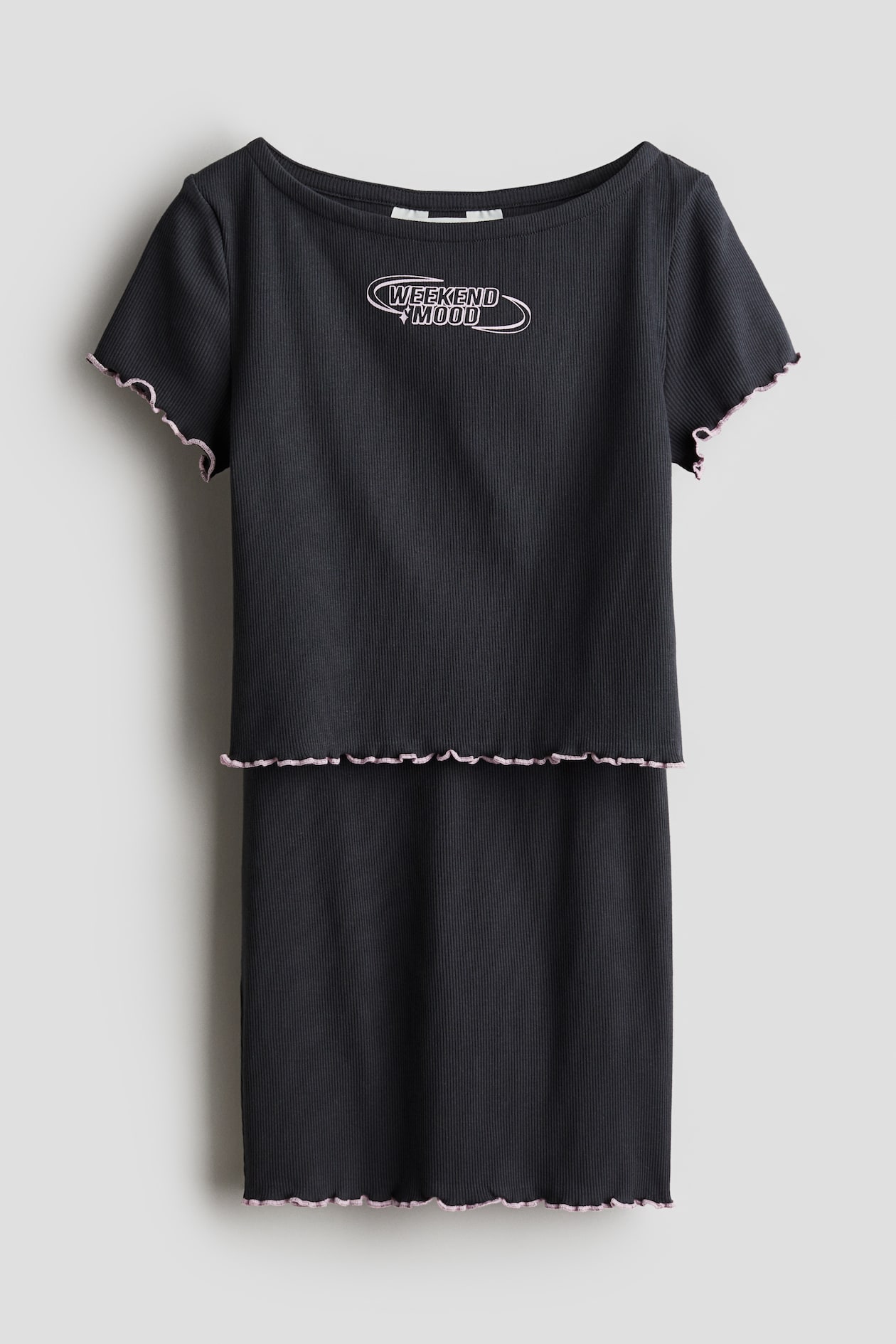 2-piece ribbed jersey set Charcoal/Weekend Mood Kids H&M MY