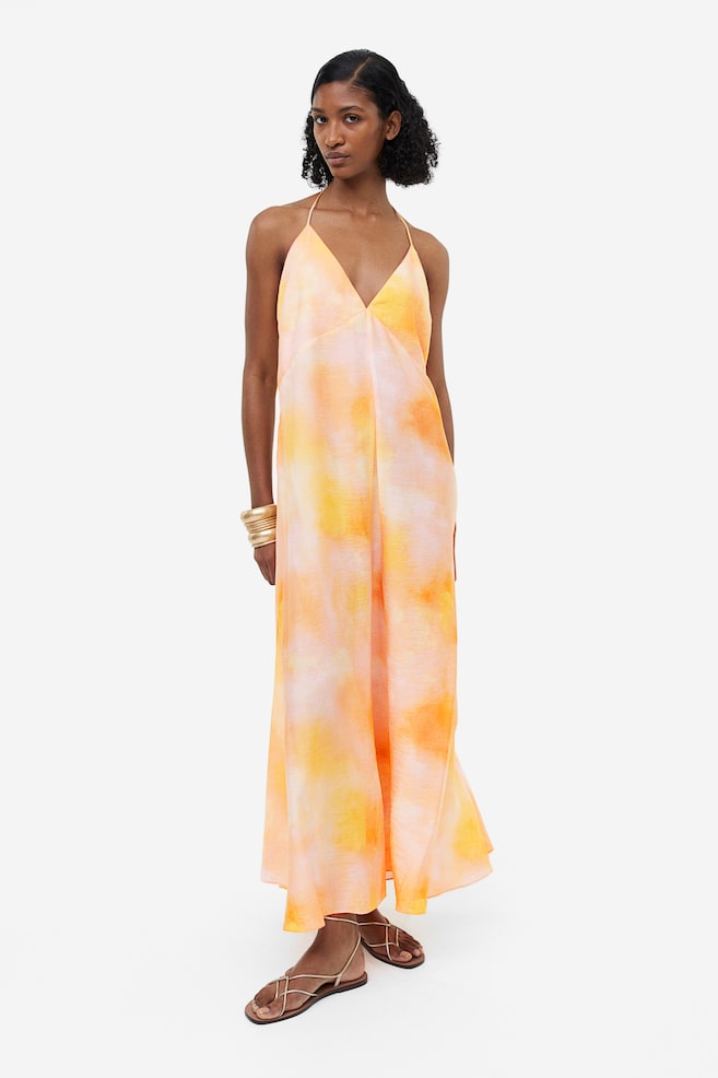 A-line modal-blend dress - Light orange/Patterned/Black - 1