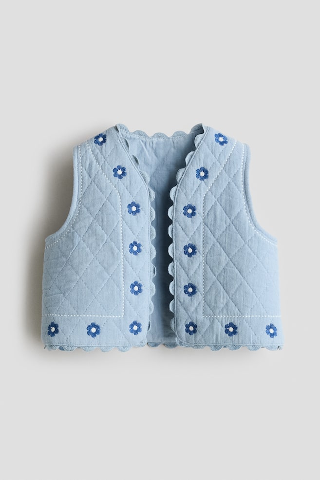 Embroidery-detail muslin gilet - Light blue/Flowers - 1