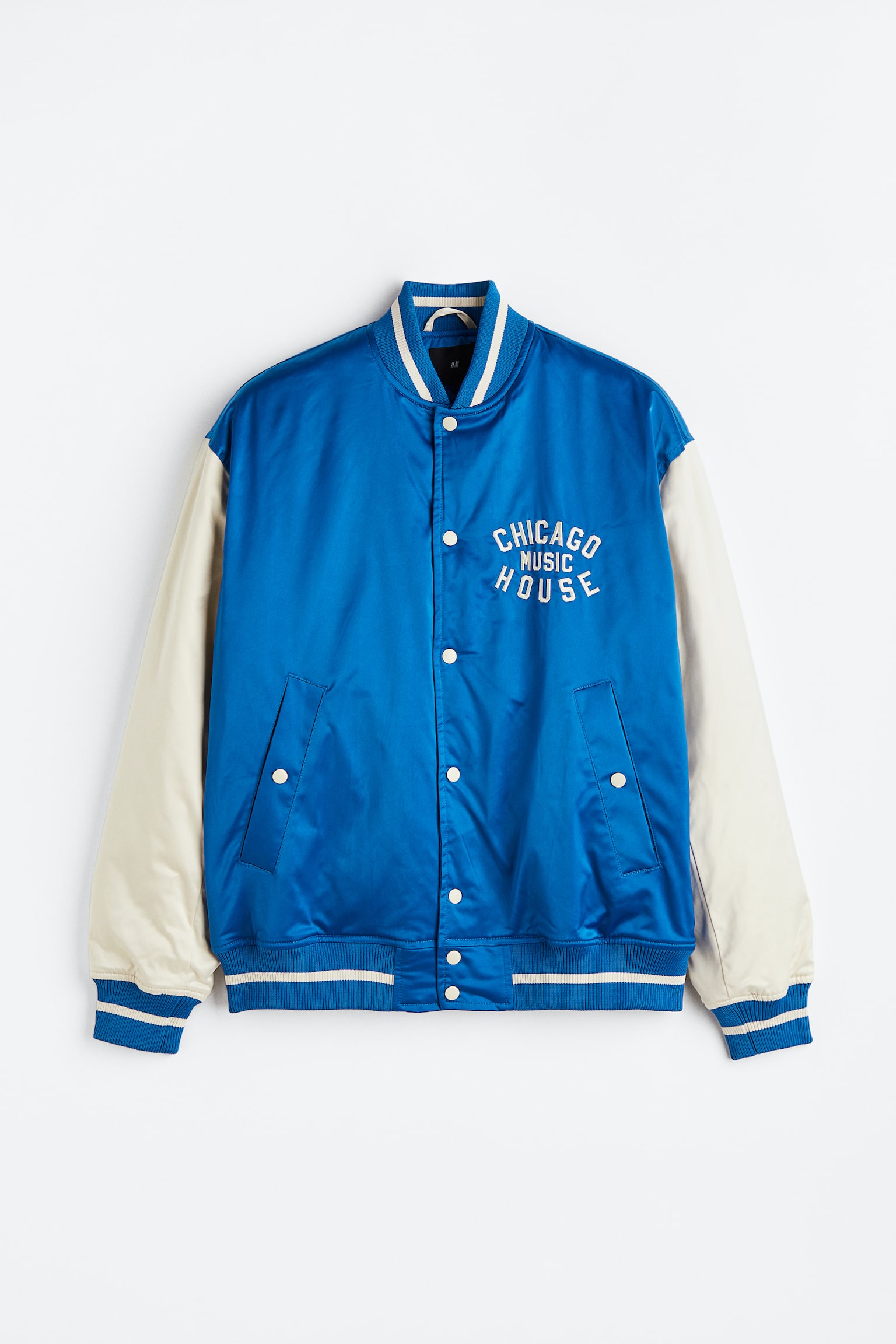 Oversized Fit Satin baseball jacket - Bright blue/Block-coloured/Black/Block-coloured - 1