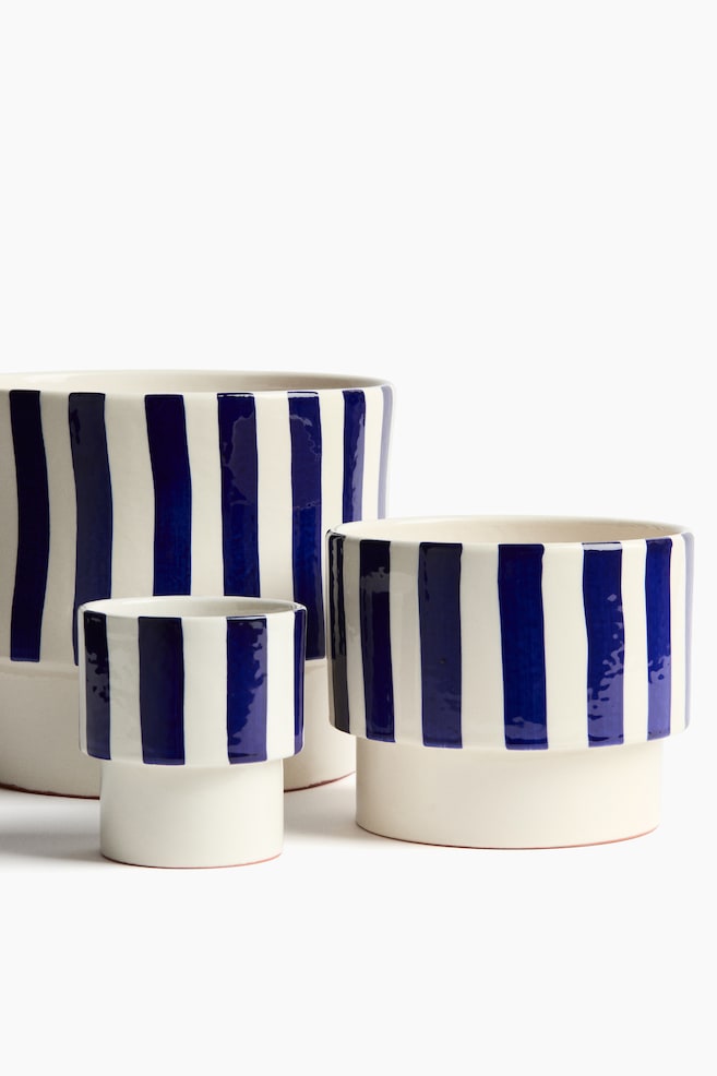 Terracotta plant pot - Cream/Blue striped/Dark beige/Striped/Green - 3