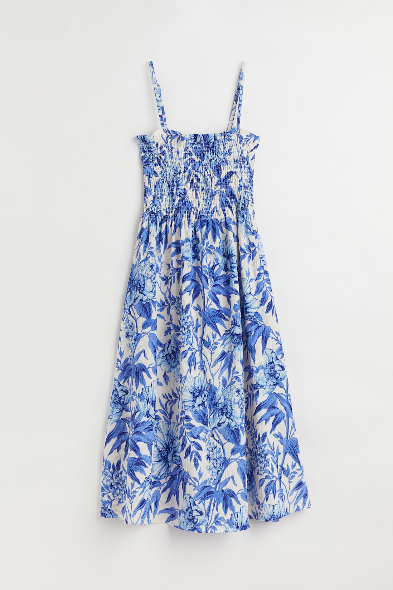 Smocking-detail dress White/Blue floral Ladies H&M IN