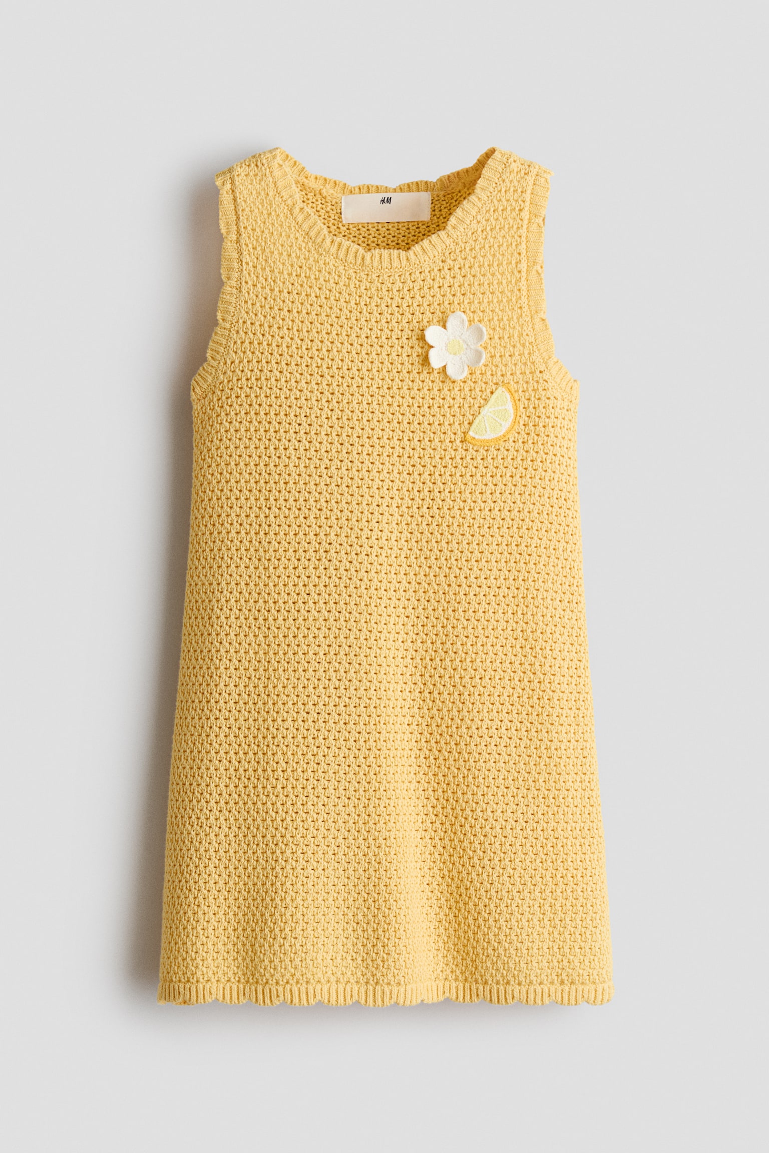 Appliquéd crochet-look dress - Yellow/Lemon