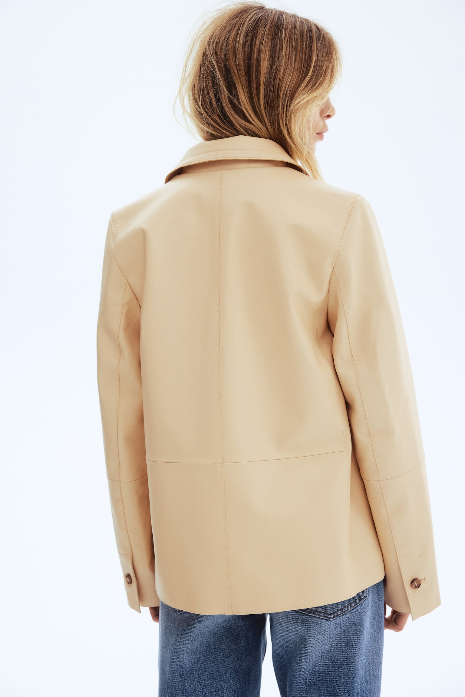 Kožna jakna sa kragnom - Svetlobež - 6