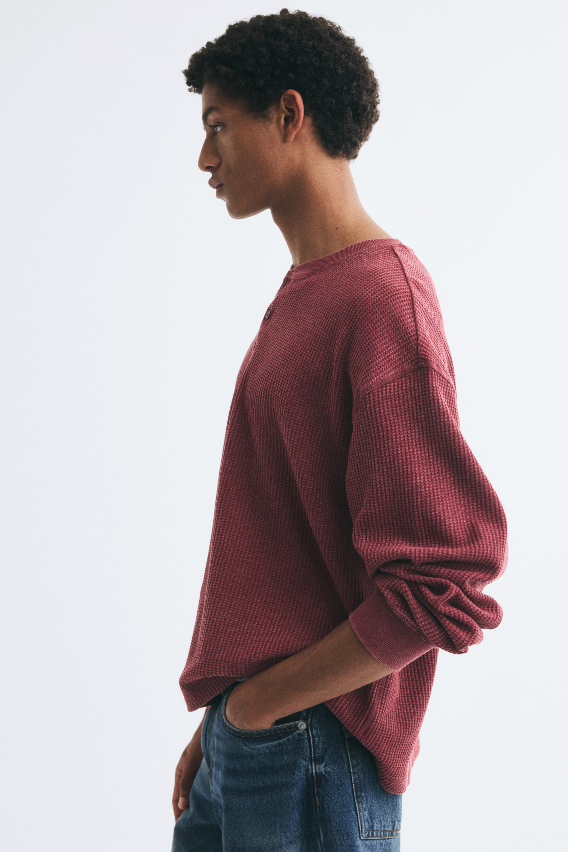 Regular-Fit Waffled Henley Shirt