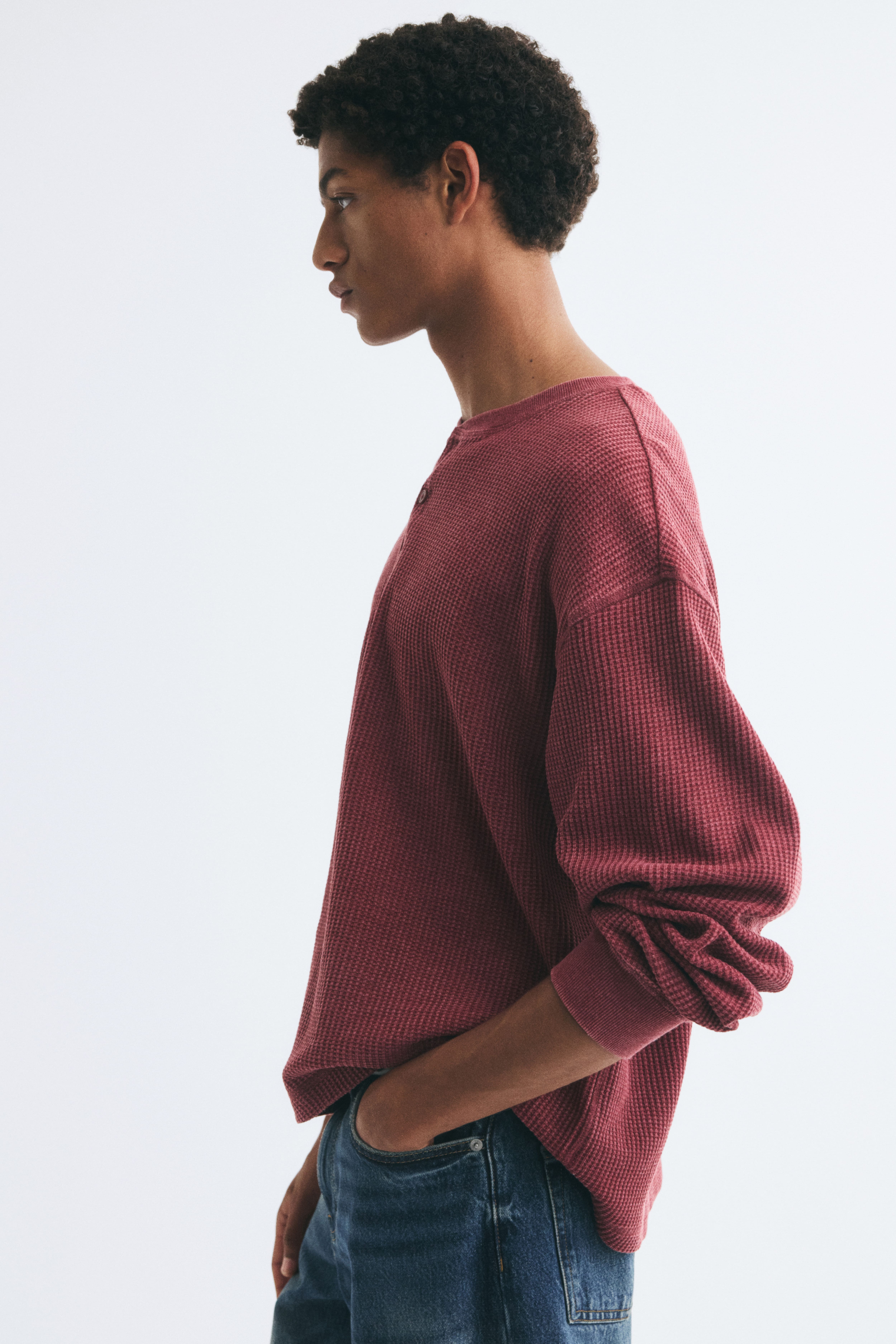 Regular-Fit Waffled Henley Shirt