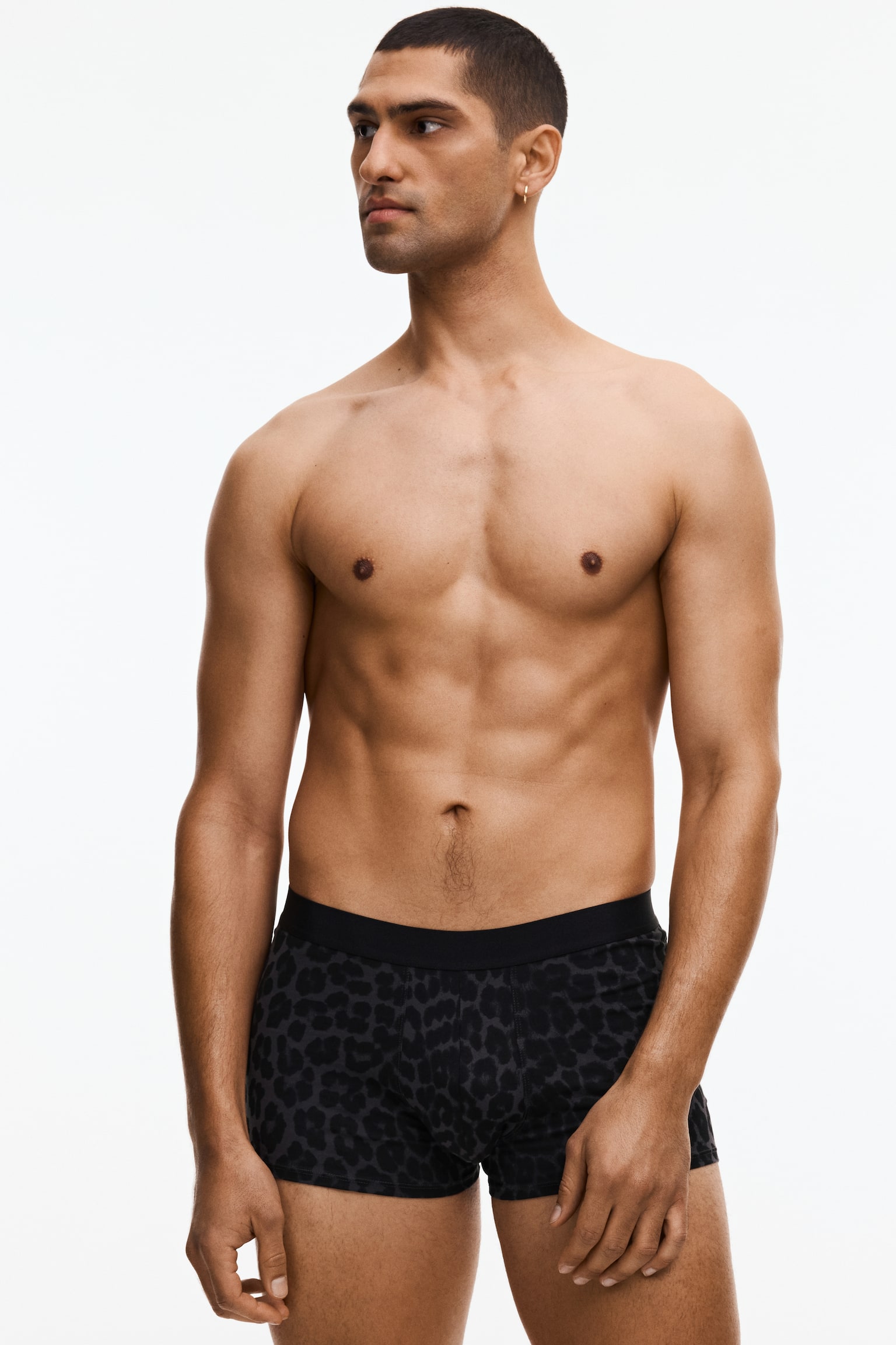 3-pack cotton short trunks - Black/Leopard print - 1