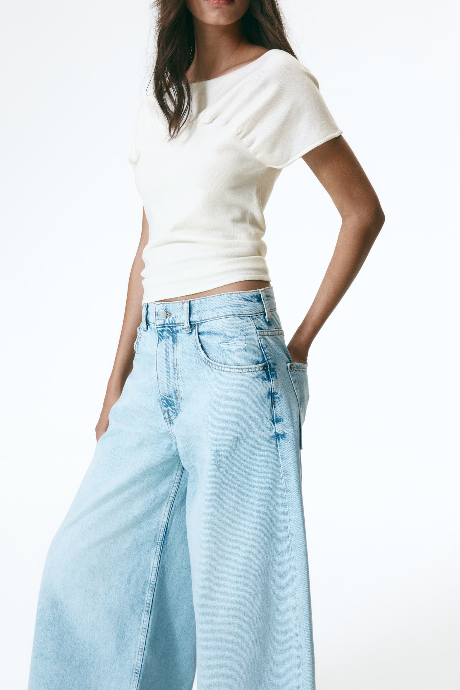 Женский топ H&M Gathered -Sleeved Top, цвет: Кремовый — фото 5