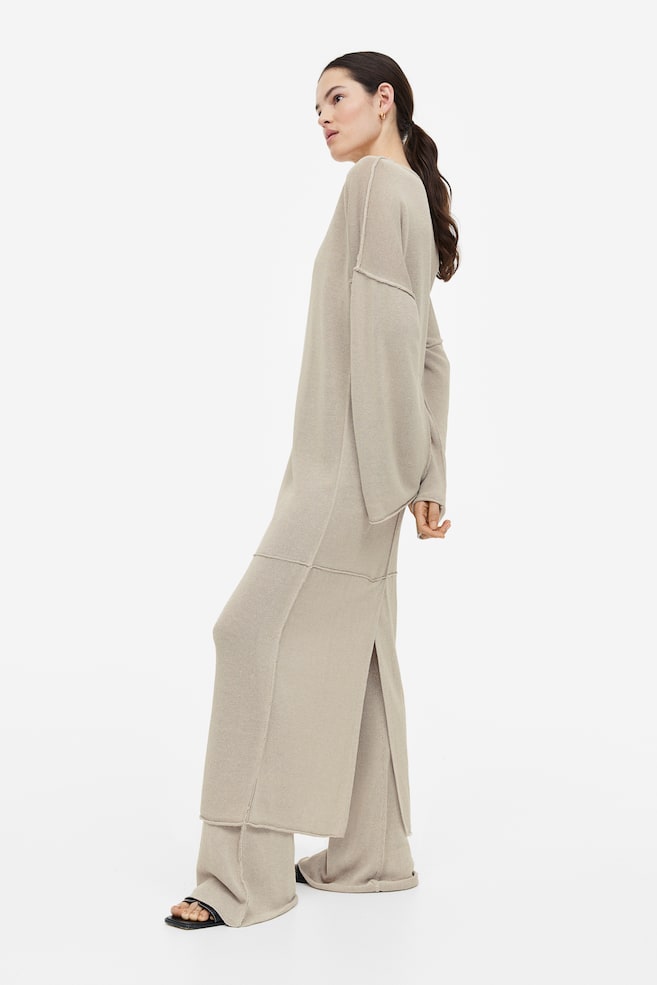 Oversized silk-blend fine-knit dress - Beige - 6