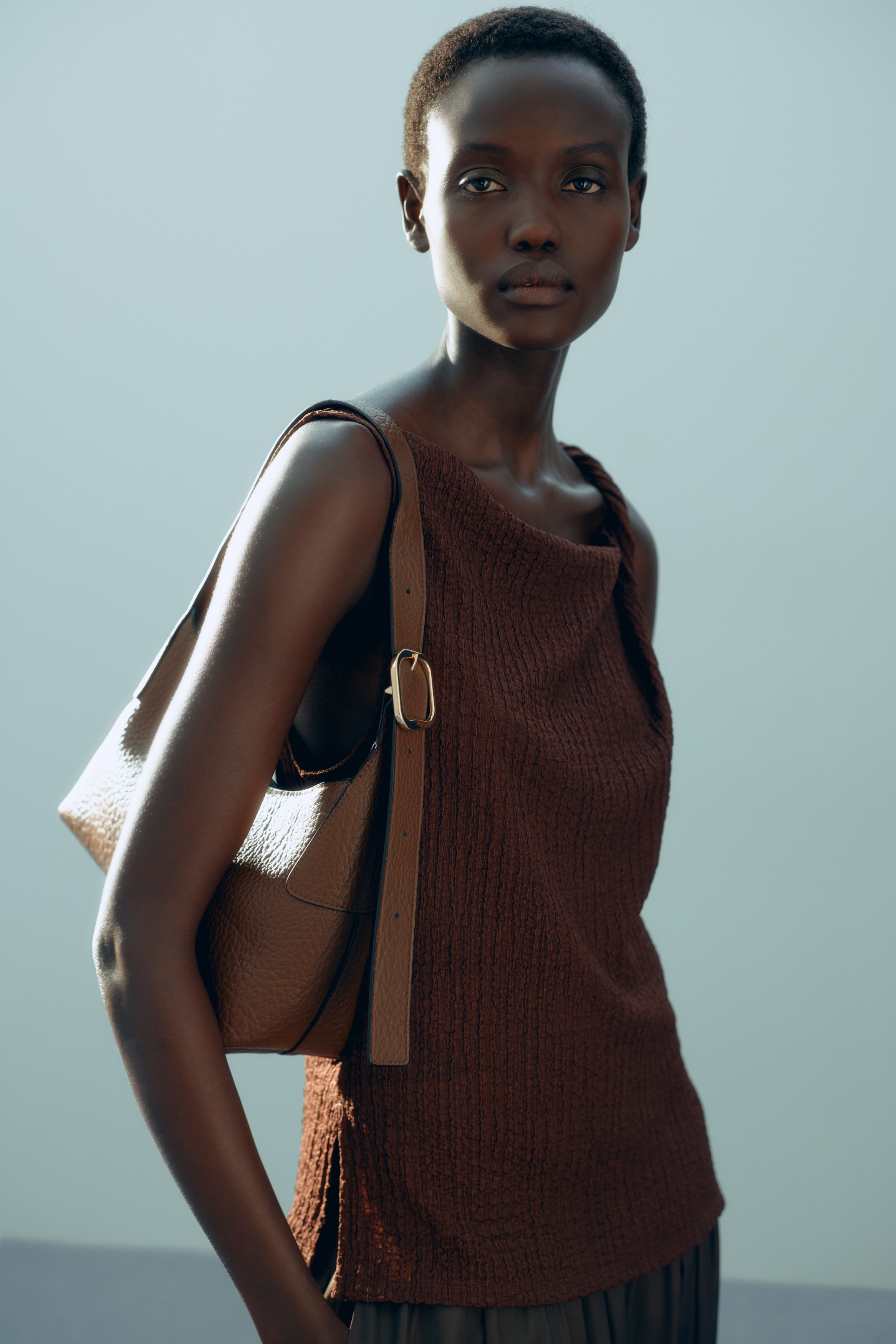 Twist-detail top - Dark brown/Dark khaki green