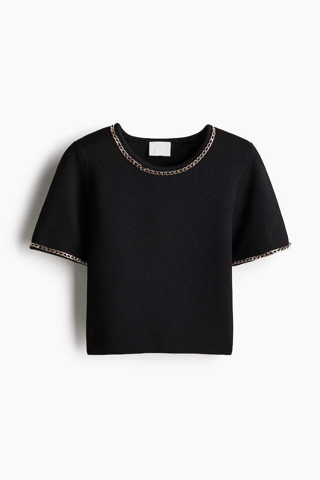 Top de punto con cadena decorativa - Negro - 1