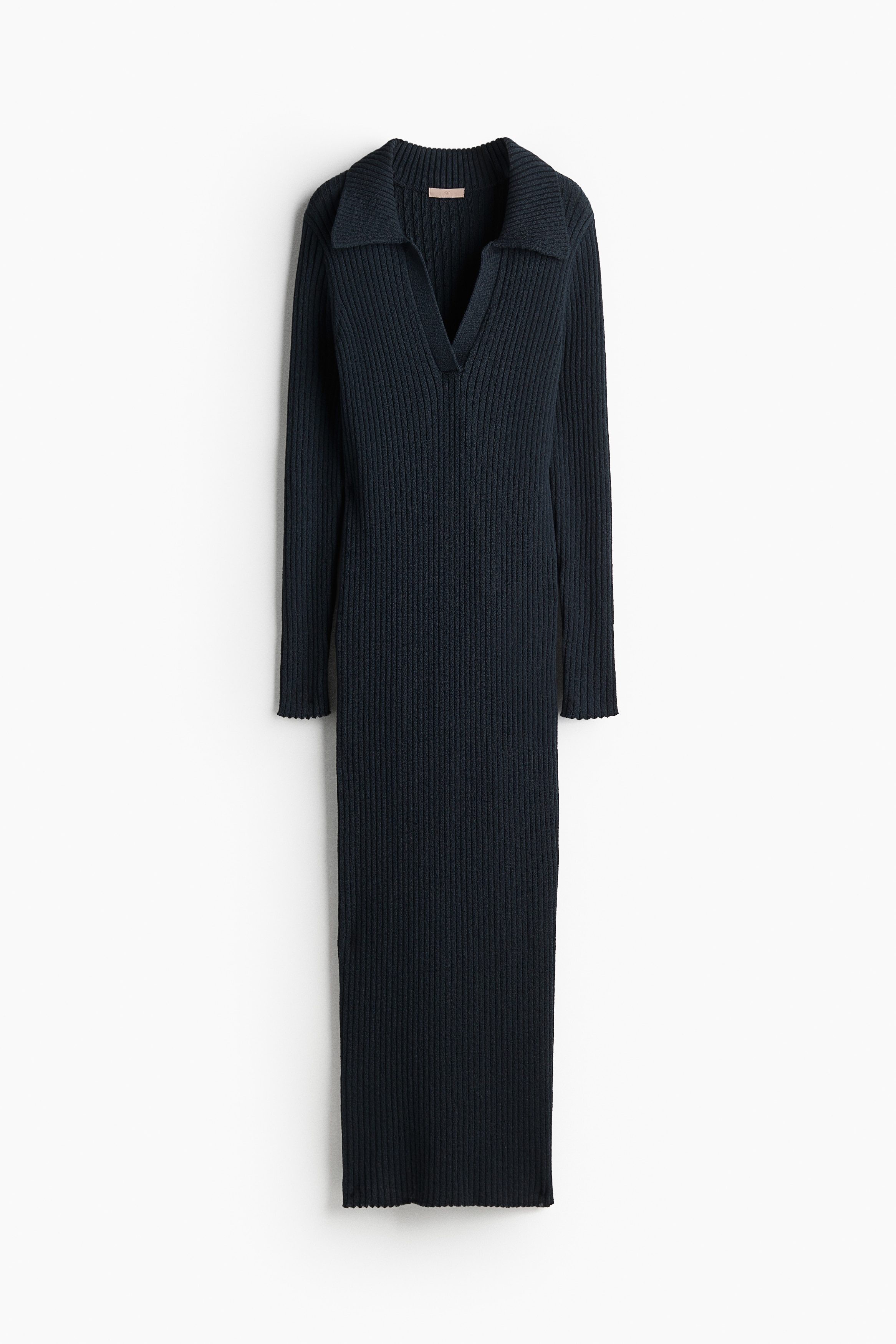 Rib-Knit Dress with Collar - Nearly black - Ladies | H&M US