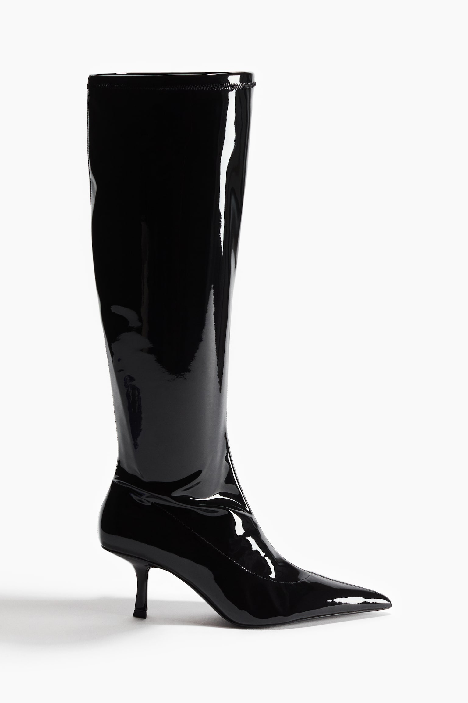 Bottes chaussettes vernies de hauteur genou - Noir