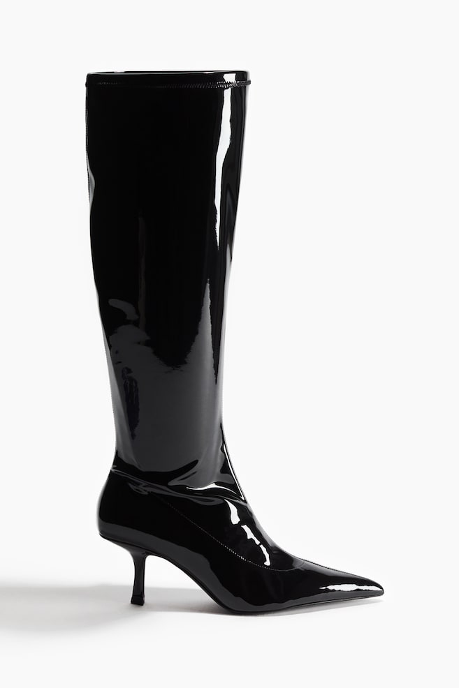 Kniehohe Lack-Sock Boots - Schwarz - 1