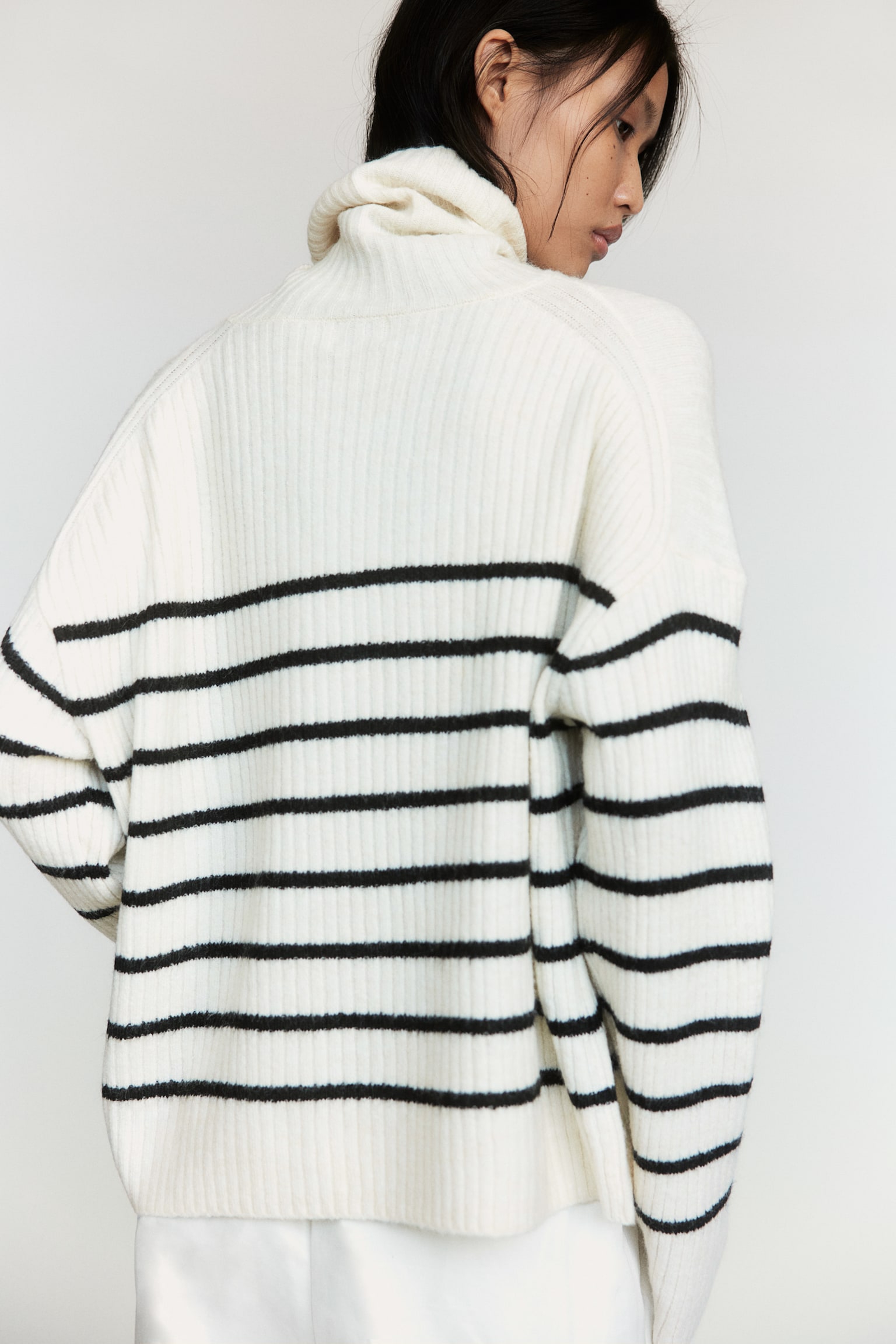 Oversized polo-neck jumper - Natural white/Striped/Dark grey marl/Light beige marl/Striped/Light beige marl/Cream - 4