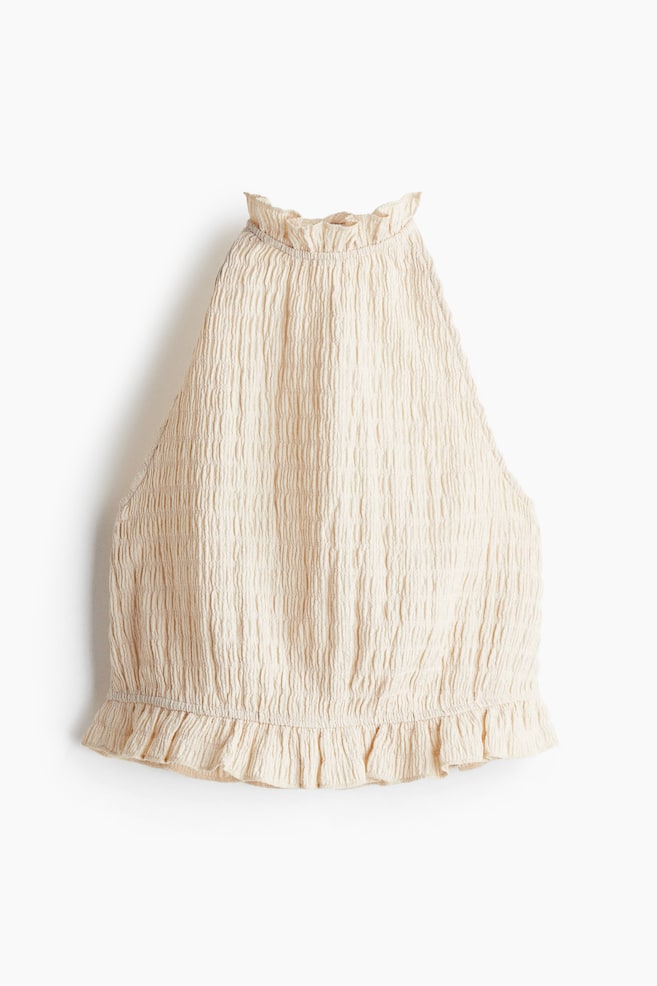 Textured Halterneck Top - Cream/Light dusty green - 1