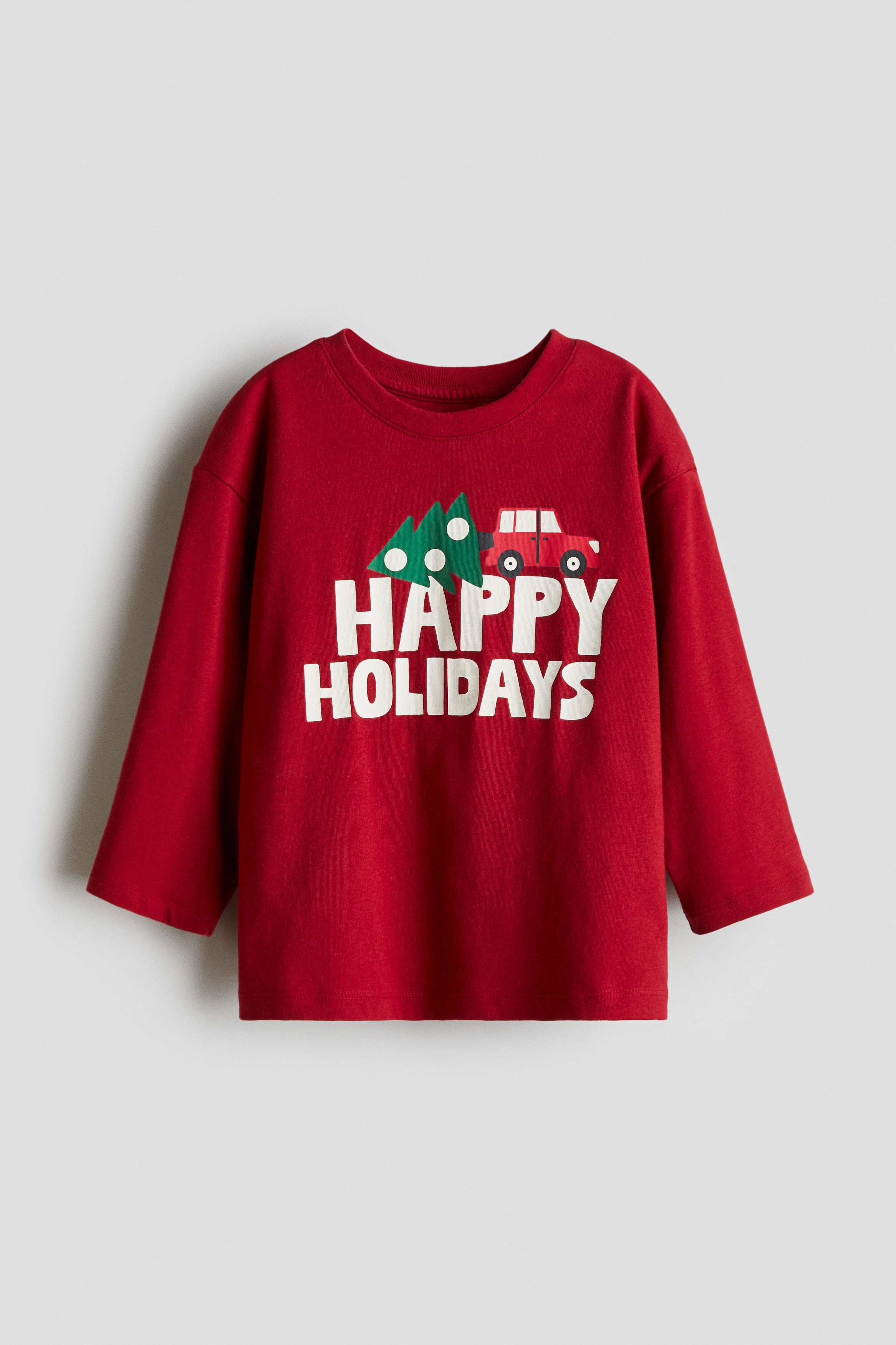Camiseta de algodón con motivo decorativo - Rojo/Happy holidays/Naranja/Lámpara de calabaza/Negro/Esqueleto/Verde/Árboles de Navidad/Blanco/Osos/Blanco/Jolly Holly/Gris claro jaspeado/Dinosaurio