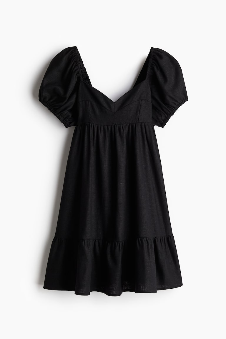 short black silk dress Tiered Puff-Sleeve Maxi Dress Black / M main image 0