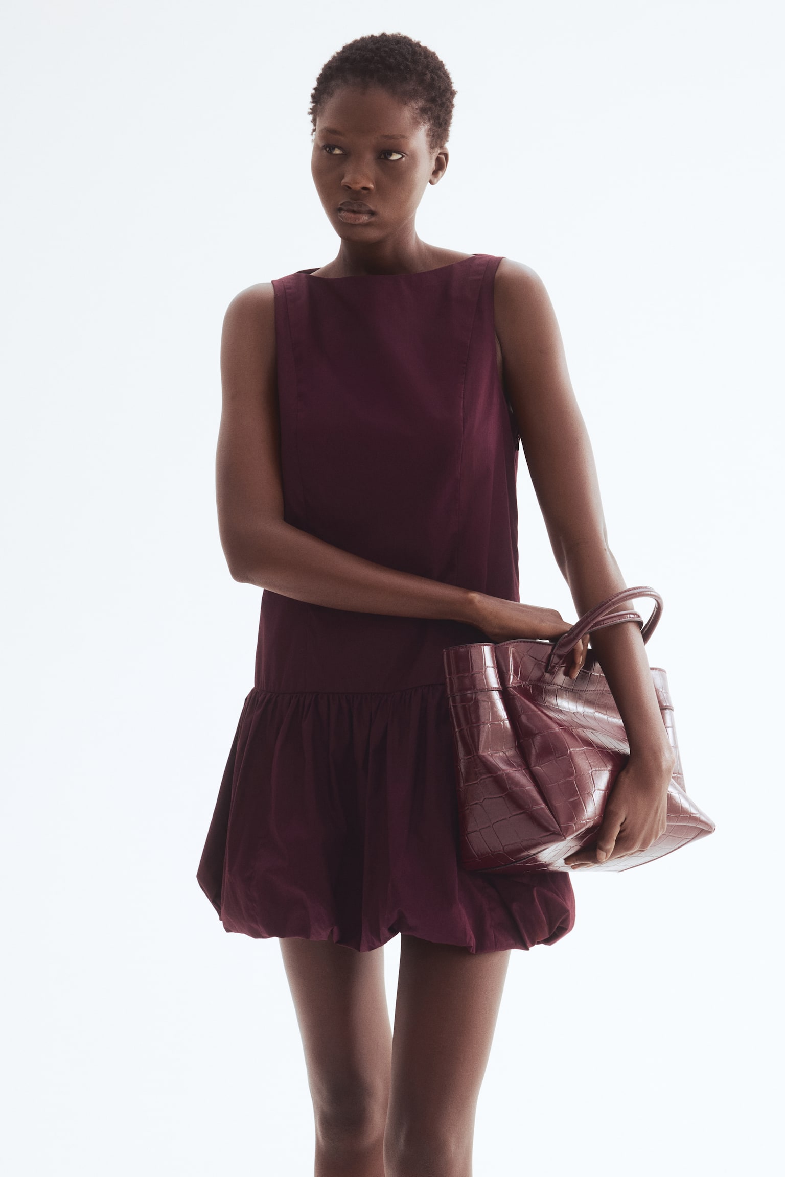Bubble-hem dress - Burgundy/Black/Colour block - 2