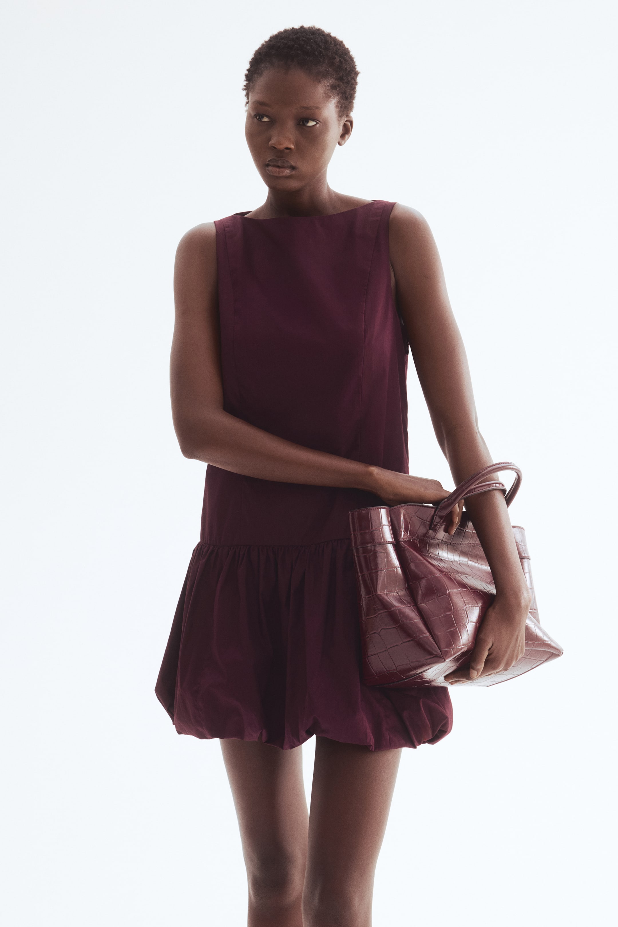 View larger image: Bubble-Hem Dress - Burgundy - Ladies | H&M PH 1
