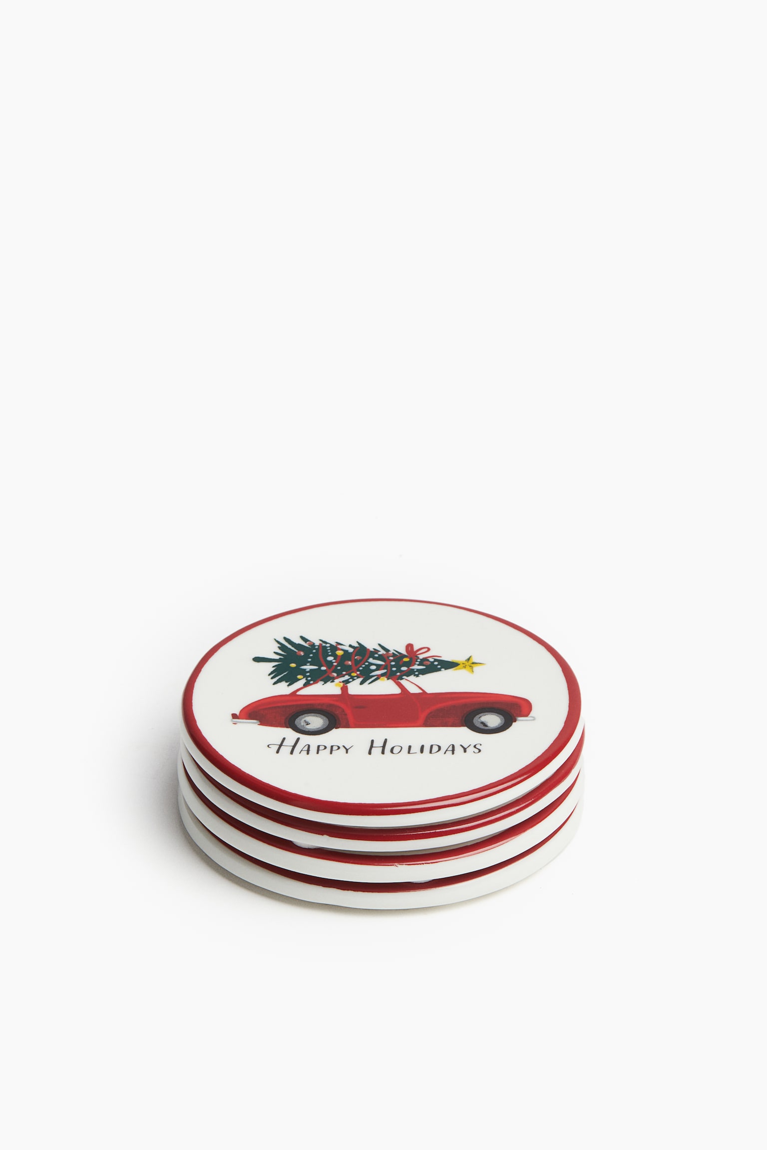 4-pack porcelain coasters - Red/Car/Gold-coloured/Patterned - 1