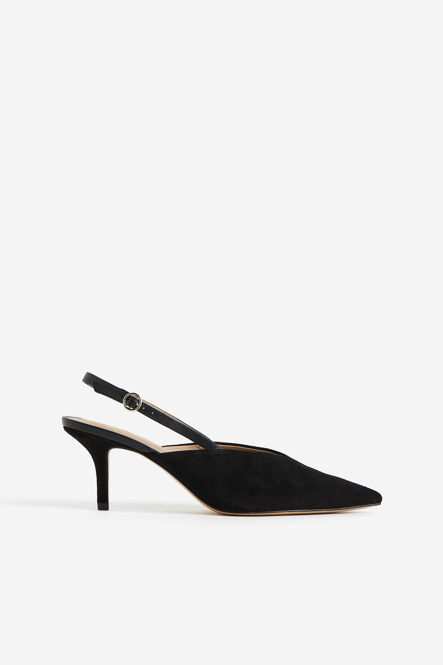 Suede Slingback High Heels - Black/Light beige - 2