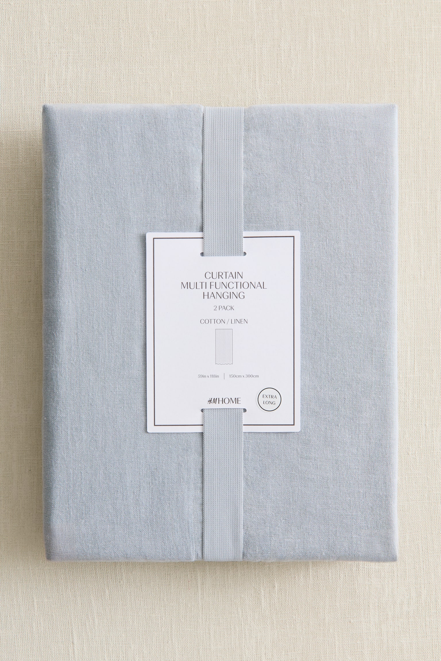 Σετ με 2 μακριές κουρτίνες από σύμμεικτο λινό - Γαλάζιο/Μπεζ/Γκριζοπράσινο/Λευκό/Μπεζ - 4