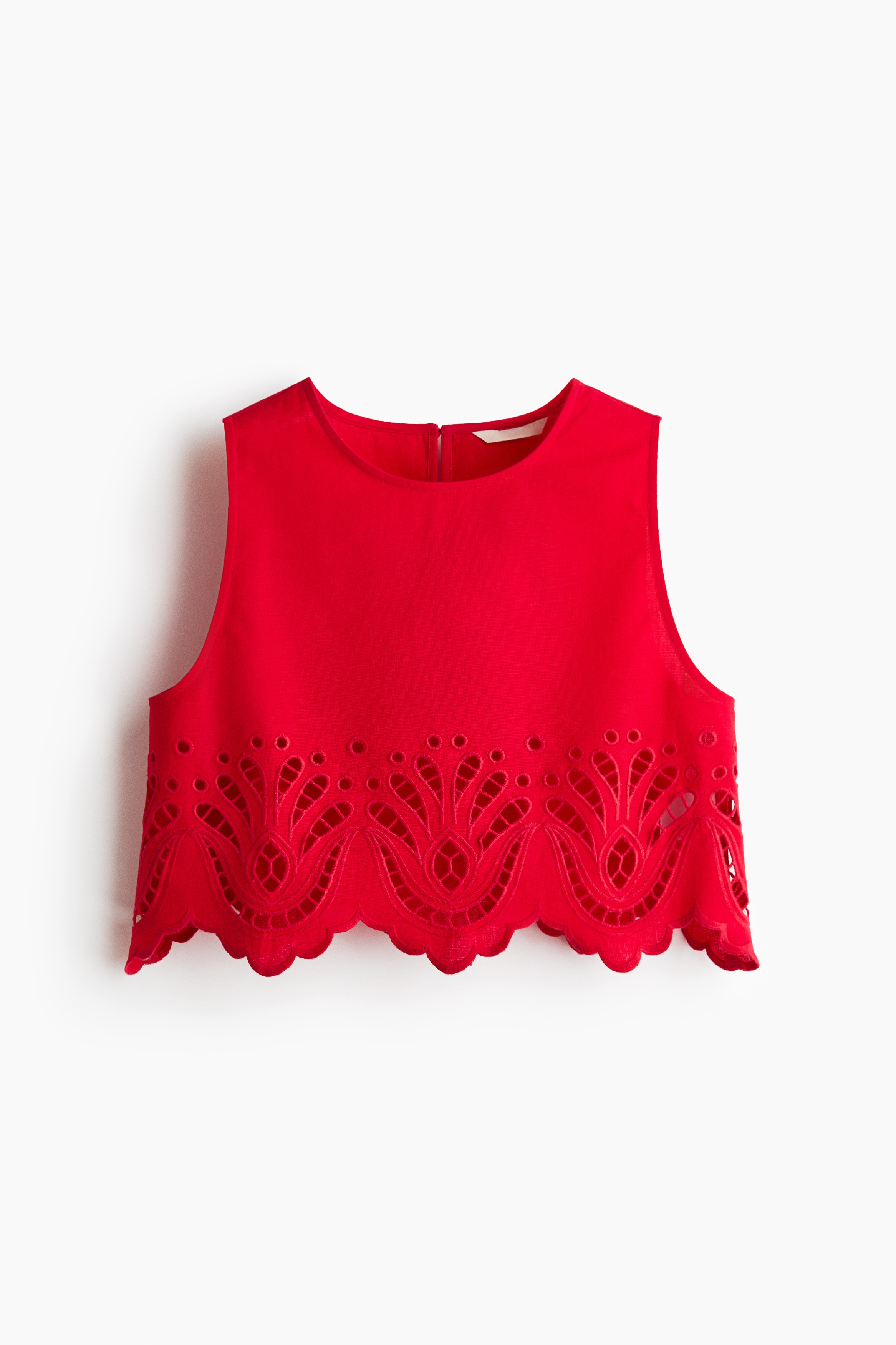 Linen-blend broderie anglaise top - Bright red