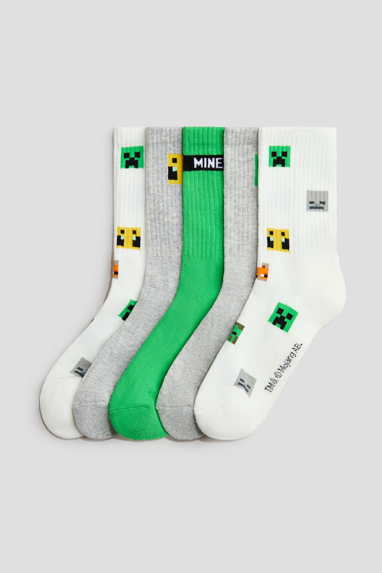 Lot de 5 paires de chaussettes à motif intarsia - Vert/Minecraft/Beige clair/Mickey/Bleu/Garfield/Gris/Bob l'éponge/Blanc/bleu/PlayStation/Bleu/Among Us