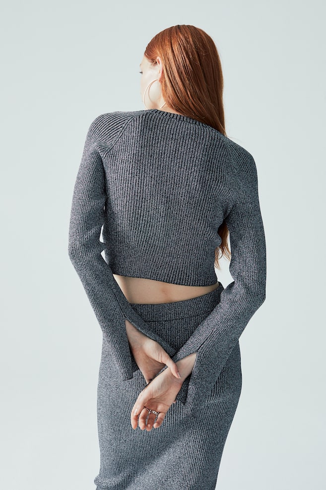 Knitted long-sleeved top - Dark grey/Silver-coloured - 3