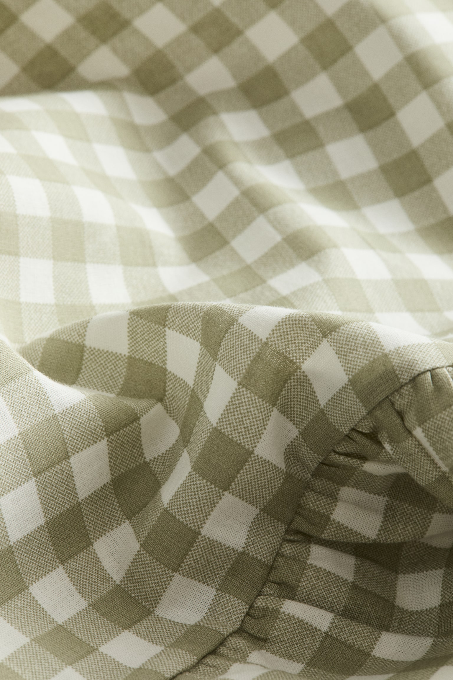 Frill-trimmed cotton pillowcase - Khaki green/Gingham check/Light beige/Gingham check - 4